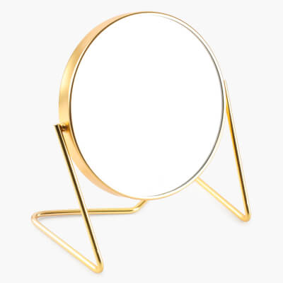 Зеркало настольное, 18 см, двустороннее, металл, круглое, золотистое, Trend
