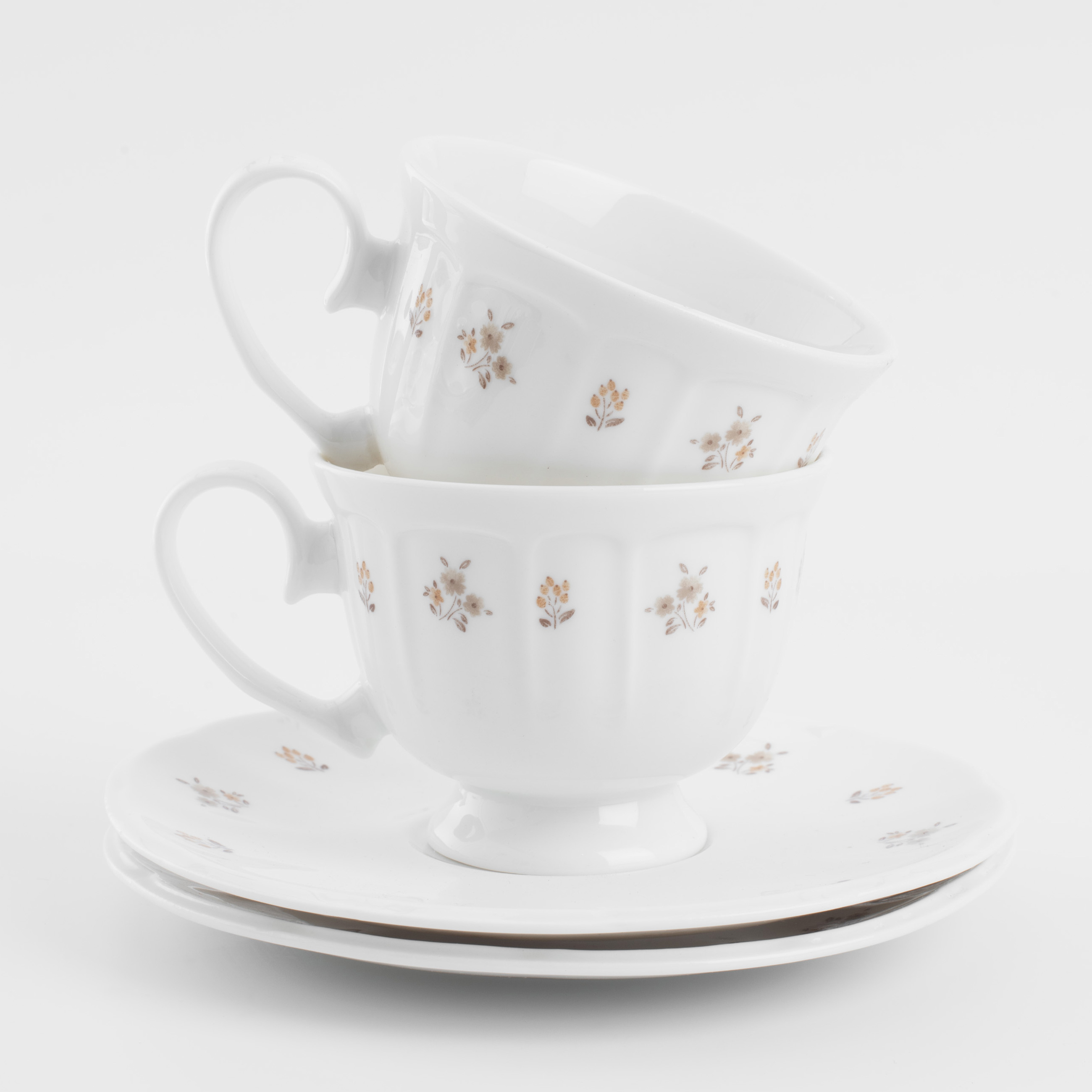 Пара чайная, 2 перс, 4 пр, 180 мл, фарфор N, белая, Винтажные цветы, La flore