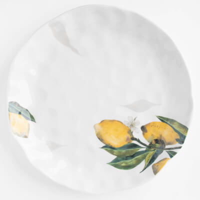 Тарелка обеденная, 27 см, керамика, белая, Лимоны на ветке, Sicily in bloom
