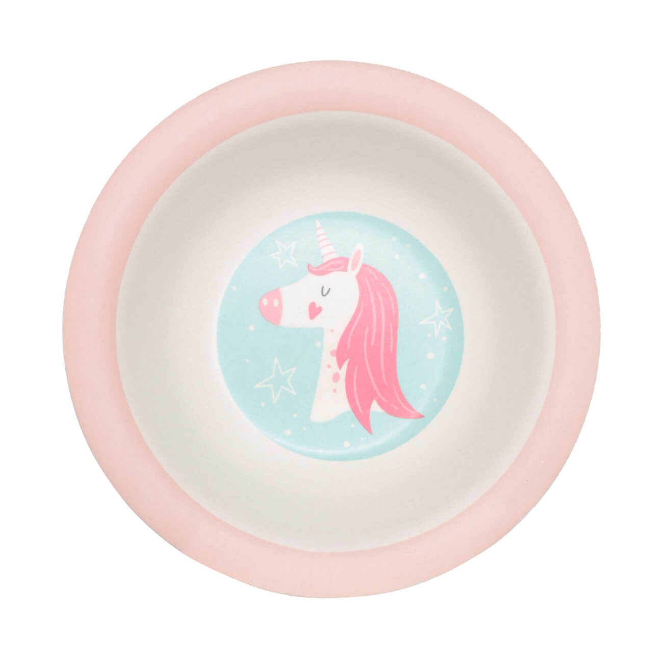 Тарелка суповая, детская, 15 см, бамбук, розово-мятная, Единорог и звезды, Unicorn изображение № 1