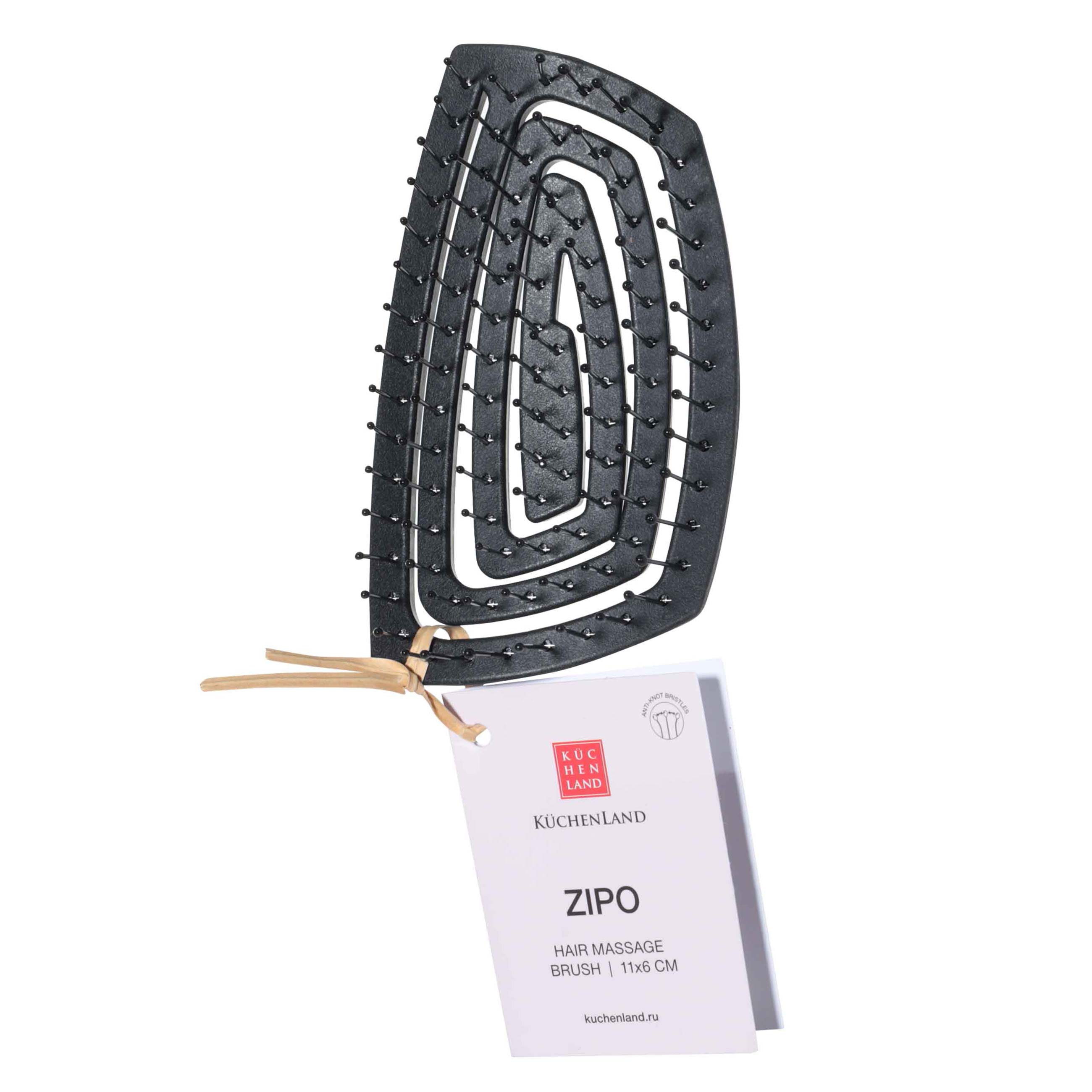 Расческа массажная для волос, 11х6 см, дорожная, растительное волокно/пластик, черная, Zipo изображение № 5