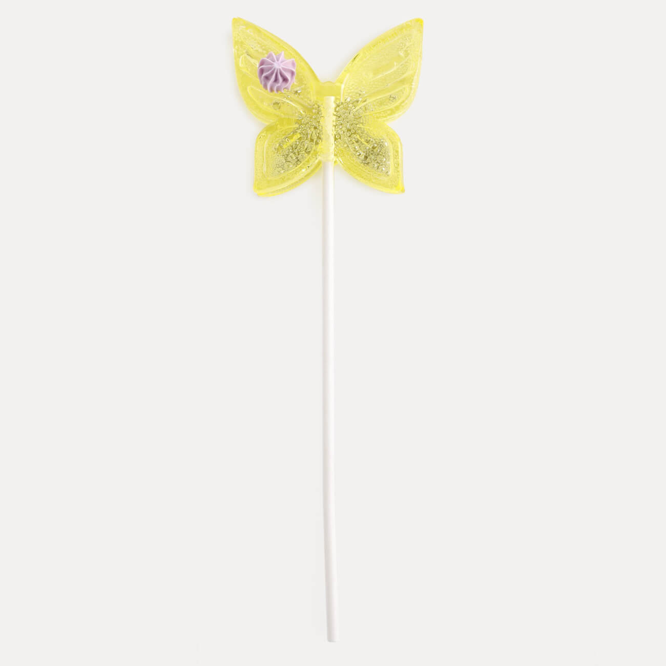 Леденец, 30 гр, погремушка, на палочке, изомальт, желтый, Бабочка, Butterfly изображение № 1