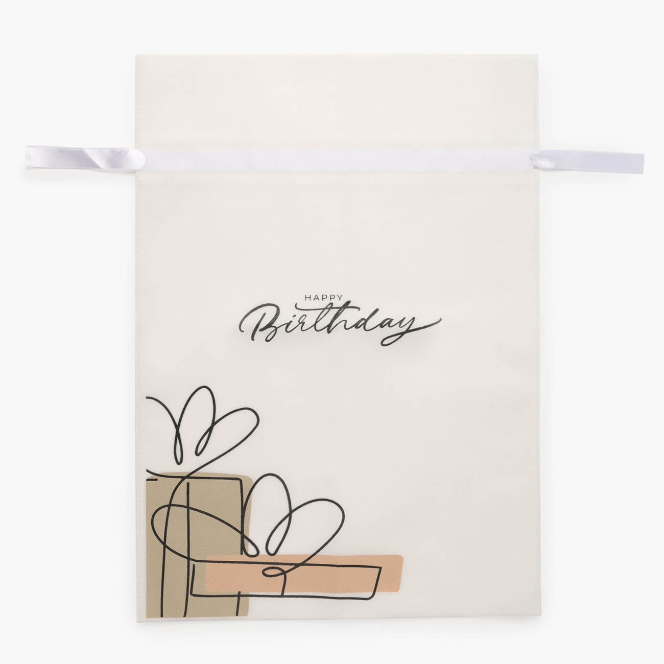 Мешок подарочный, 40х56 см, с завязками, полипропилен, белый, Happy Birthday, Birthday изображение № 1
