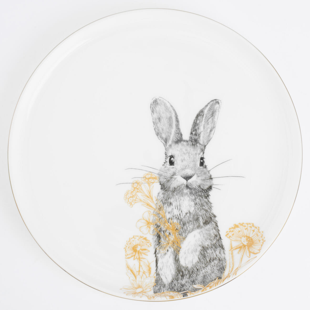 Тарелка закусочная, 24 см, фарфор F, белая, с золотистым кантом, Кролик с цветами, Rabbit gold изображение № 1