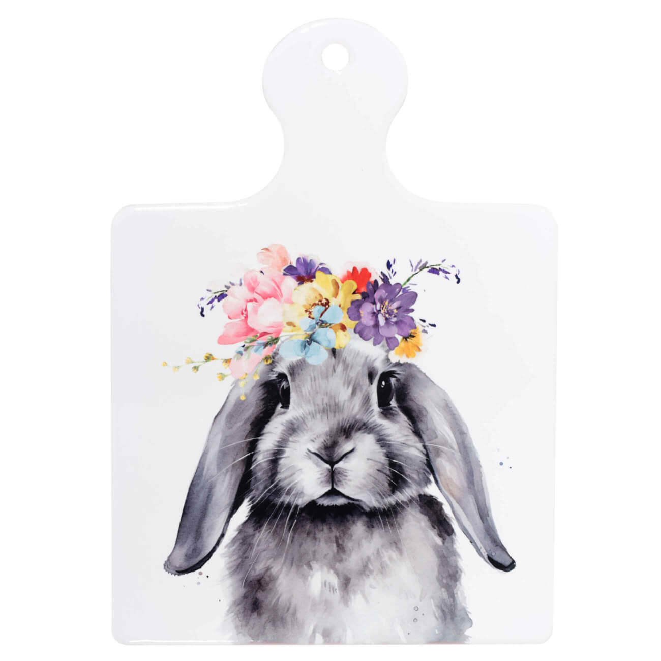 Подставка под горячее, 17x24 см, с ручкой, керамика/пробка, белая, Кролик, Pure Easter изображение № 1