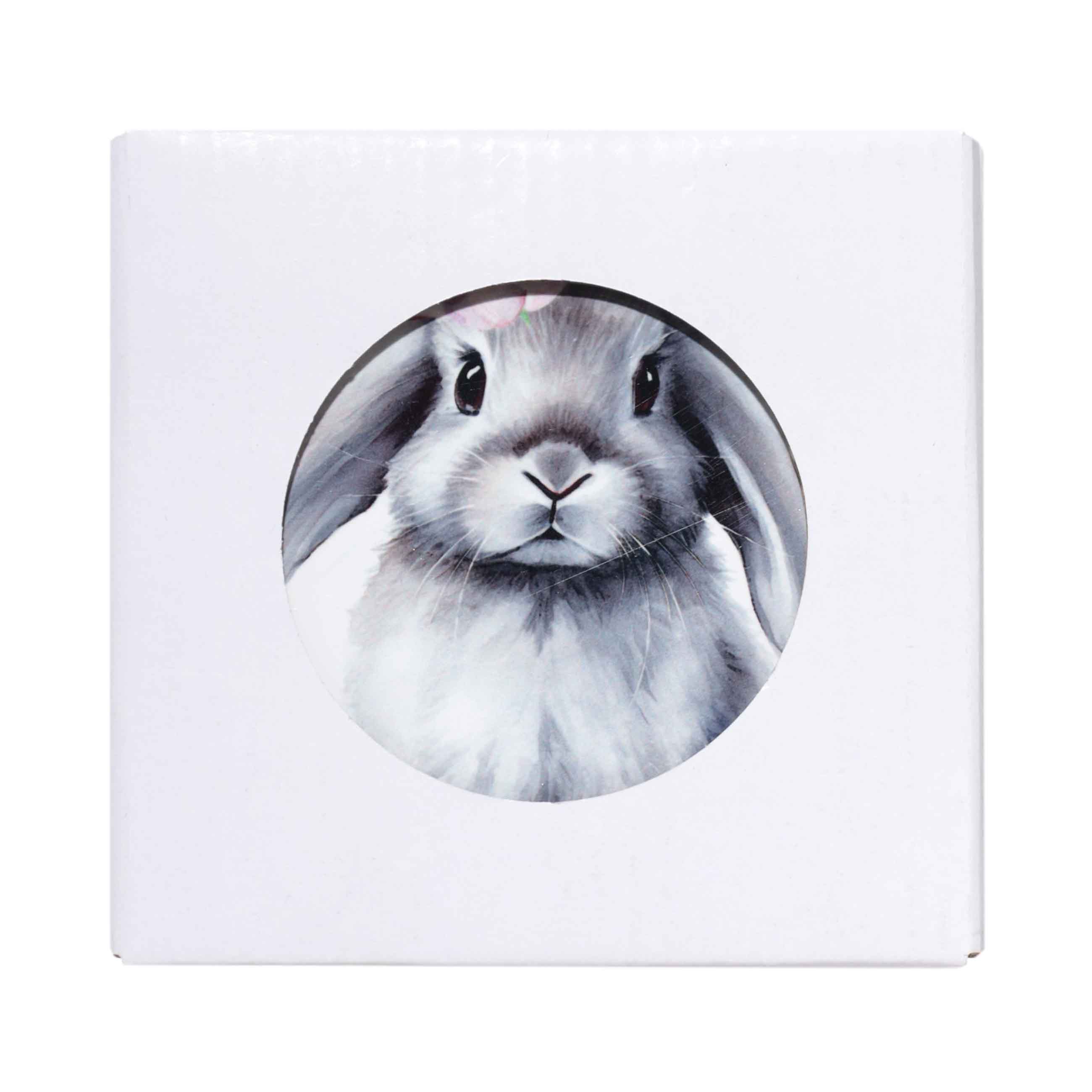 Подставка под кружку, 11 см, керамика/пробка, круглая, белая, Кролик с цветком, Pure Easter