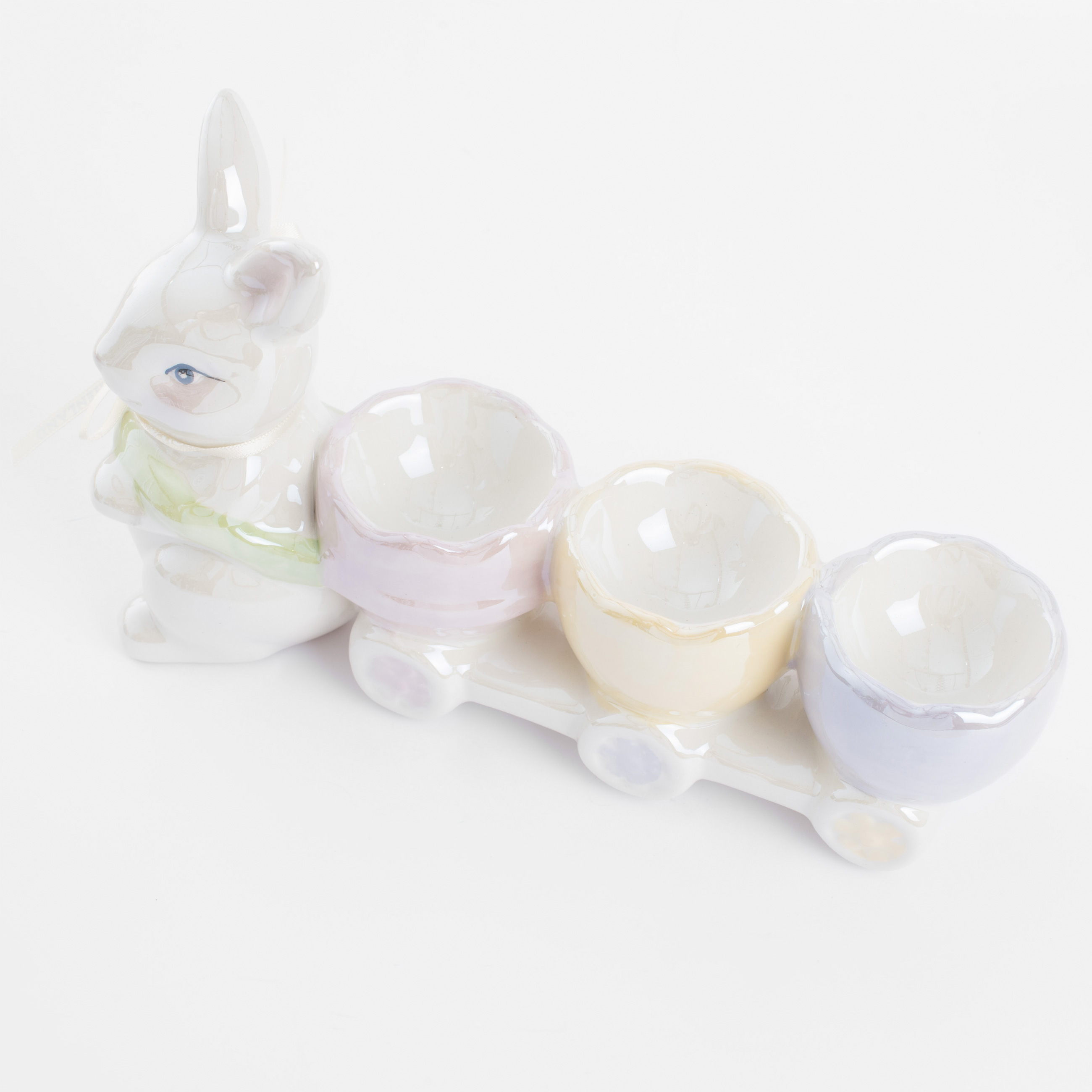 Подставка для яйца, 22х13 см, 3 отд, керамика, перламутр, Кролик с тележкой, Easter изображение № 2