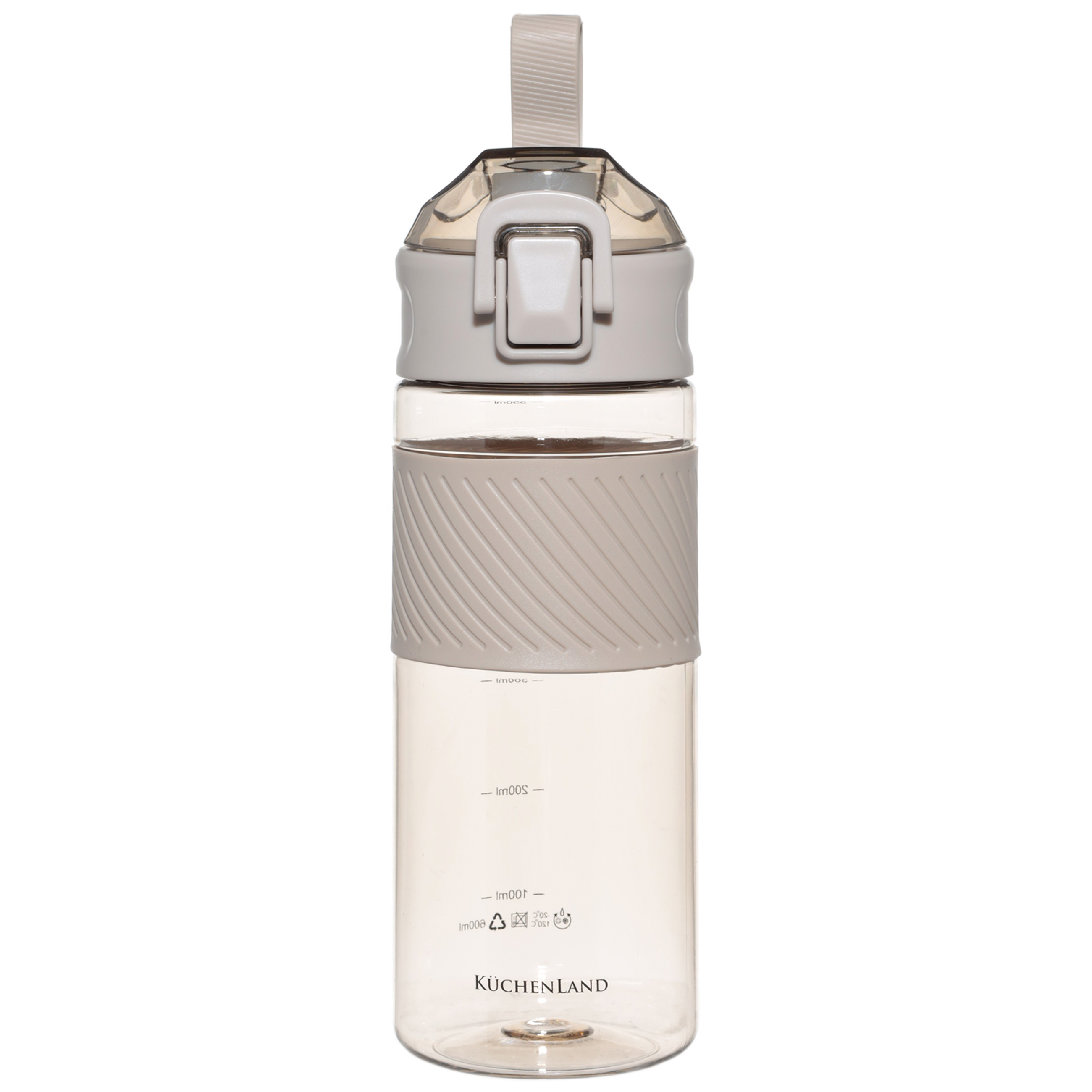 Бутылка для воды, 600 мл, пластик/силикон, бежевая, Sport