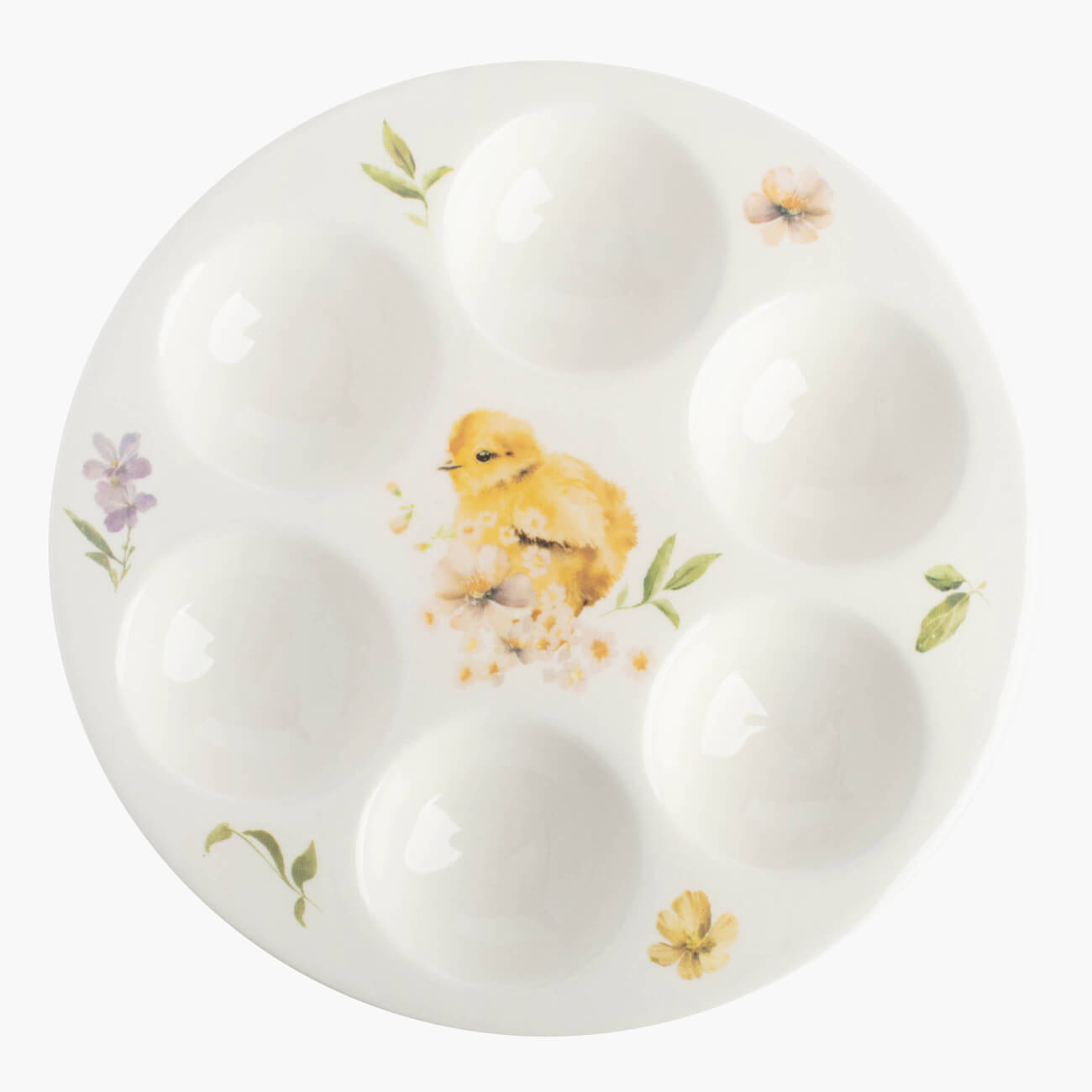 Блюдо пасхальное, 18 см, 6 отд, керамика, белое, Цыпленок в цветах, Easter блюдо 25х20 см керамика белое яйцо кролик в ах easter