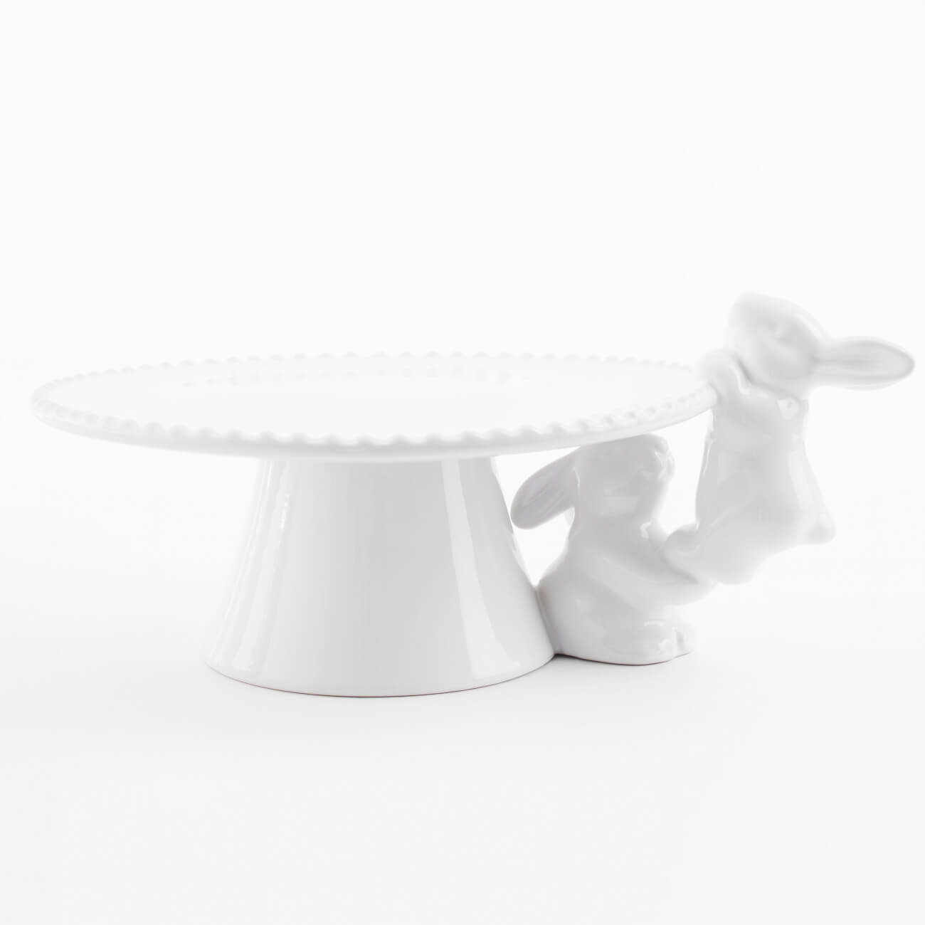 блюдо пасхальное 23 см 9 отд керамика белое кролик в ах easter Блюдо на ножке, 20х8 см, керамика, белое, Кролик, Easter blooming