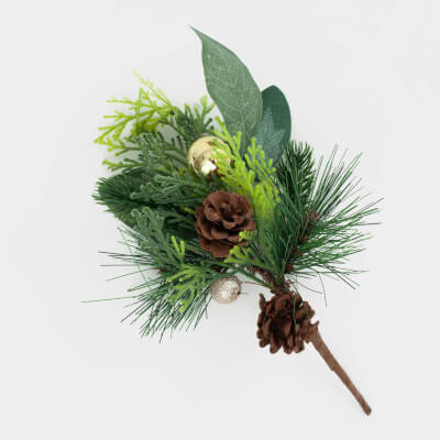 Ветка декоративная, 32 см, пластик/шишки, Золотистые шары и шишки, Conifer decor