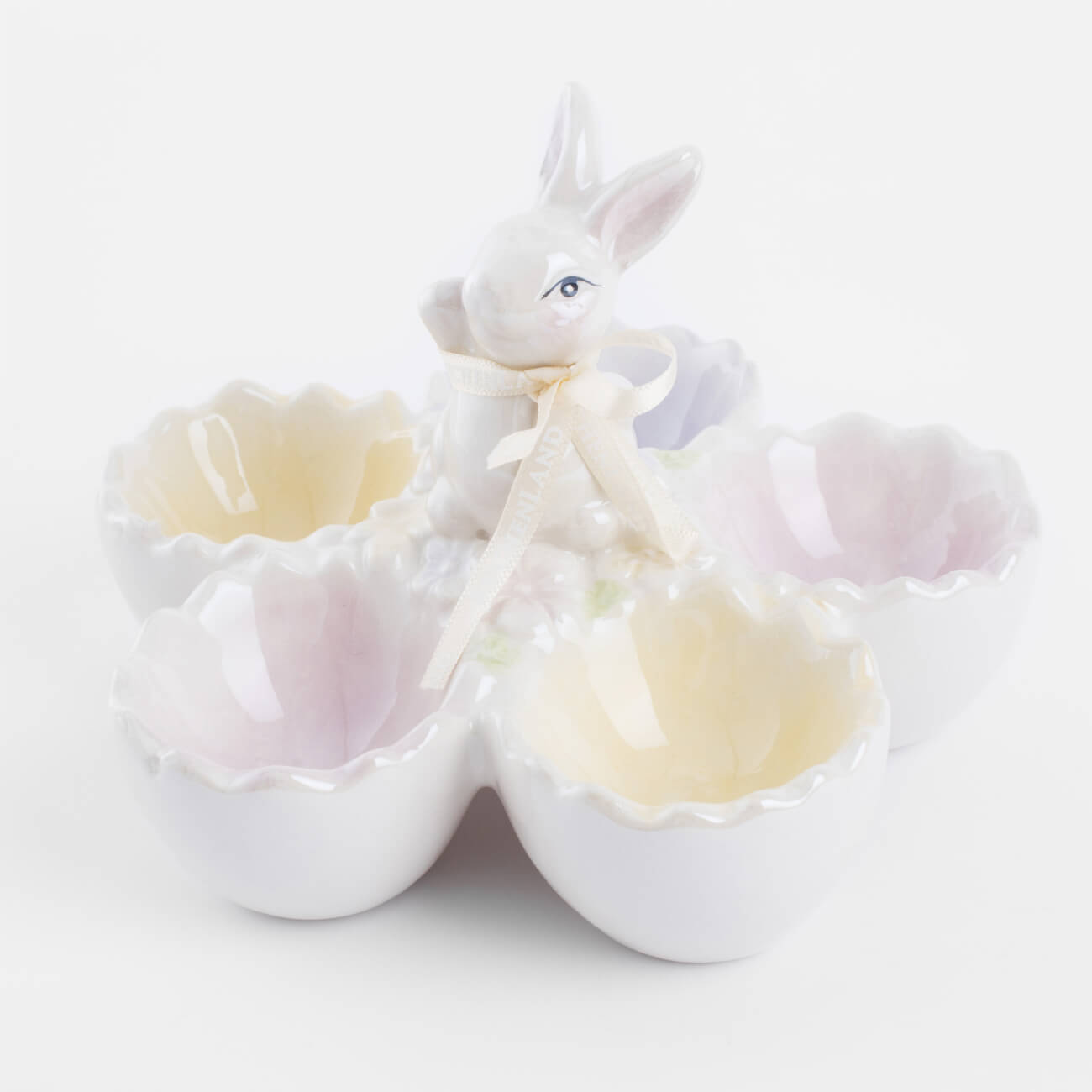 Блюдо пасхальное, 14х10 см, 5 отд, керамика, перламутр, Кролик в цветах, Easter подвеска пасхальное яйцо 6 см пенопласт кролик с букетом easter