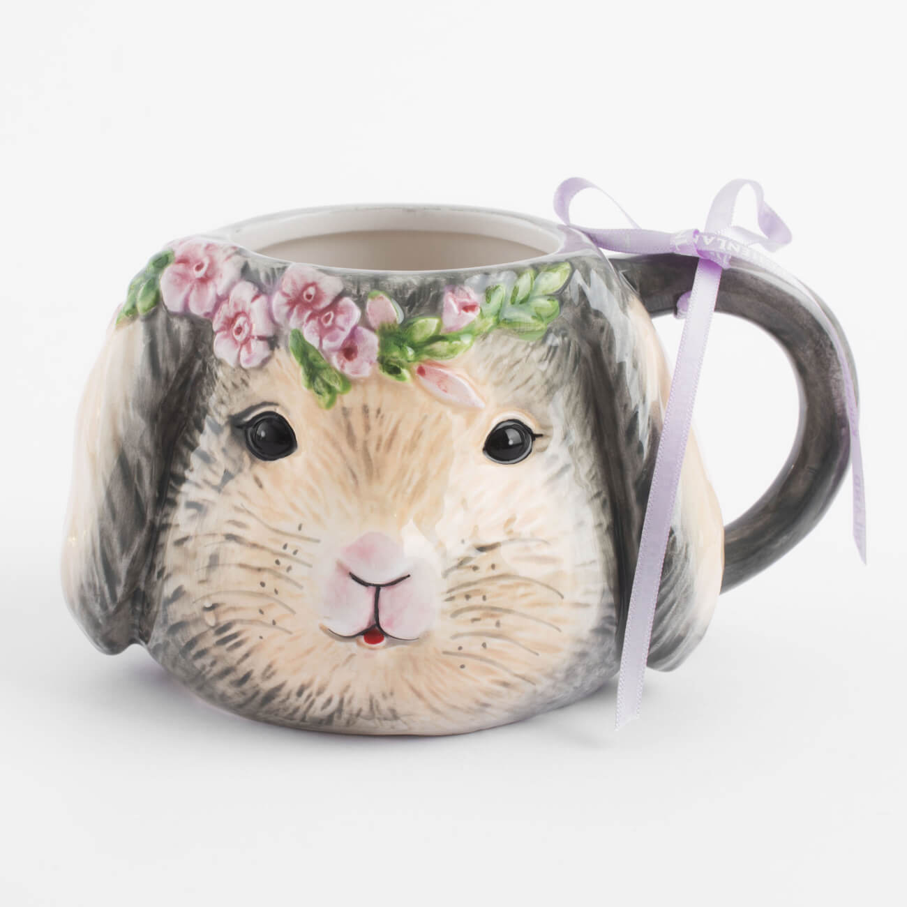 ваза декоративная 22 см полирезин серая кролик в венке pure easter Кружка, 440 мл, керамика, серая, Крольчиха с цветочным венком, Pure Easter