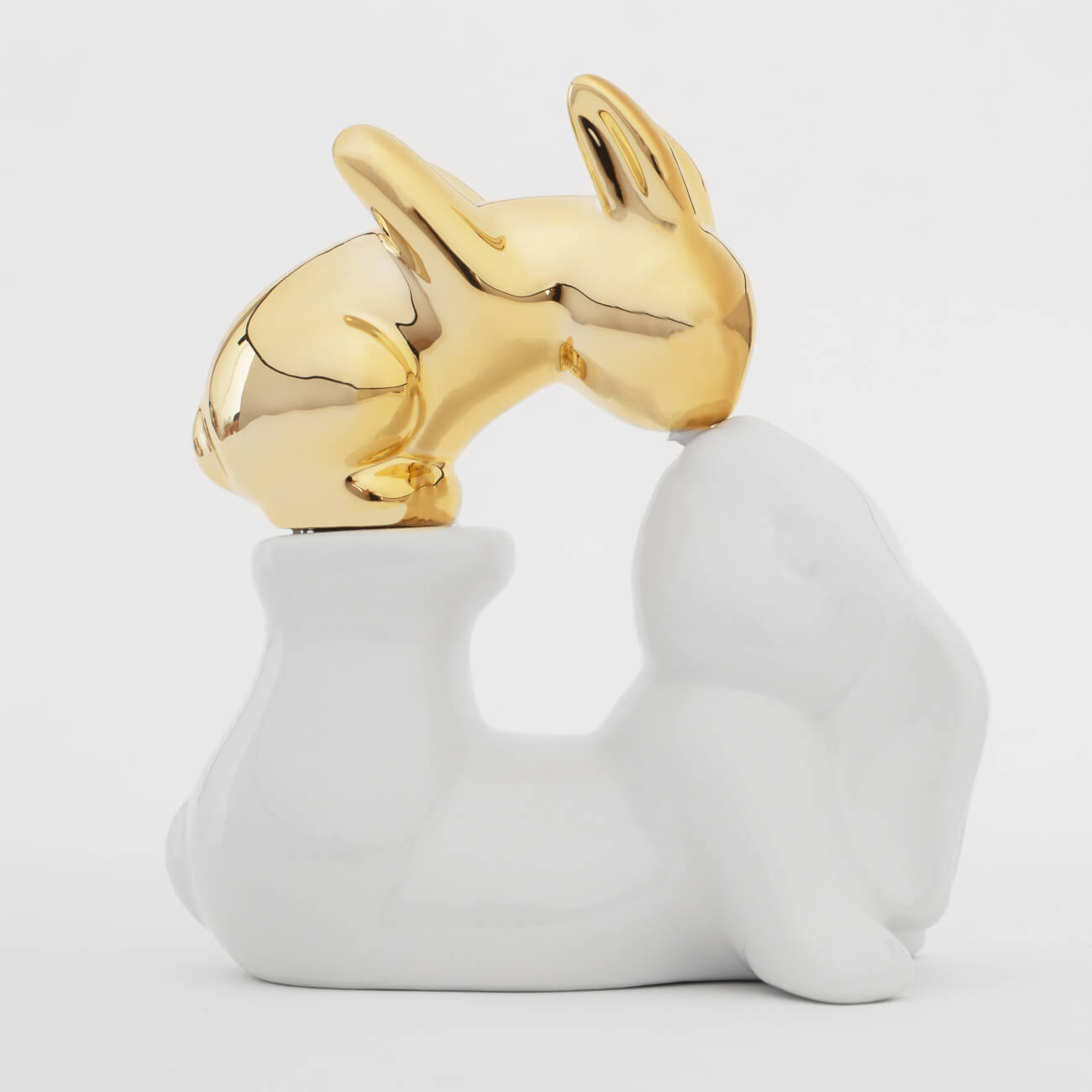 статуэтка 13 см полирезин бело золотистая кролик с очным ожерельем easter gold Статуэтка, 14 см, керамика, бело-золотистая, Крольчиха и крольчонок, Easter gold