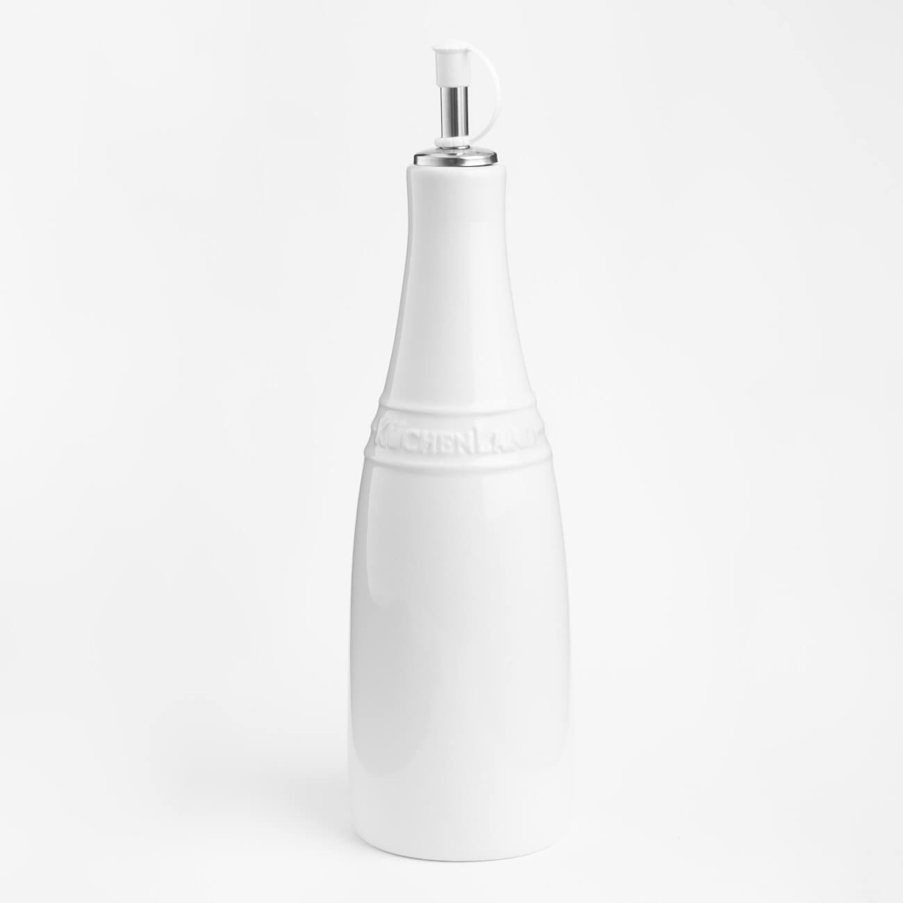 Бутылка для масла или уксуса, 450 мл, с дозатором, керамика/сталь, белая, Ceramo подставка под ложку 14х10 см керамика белая ceramo