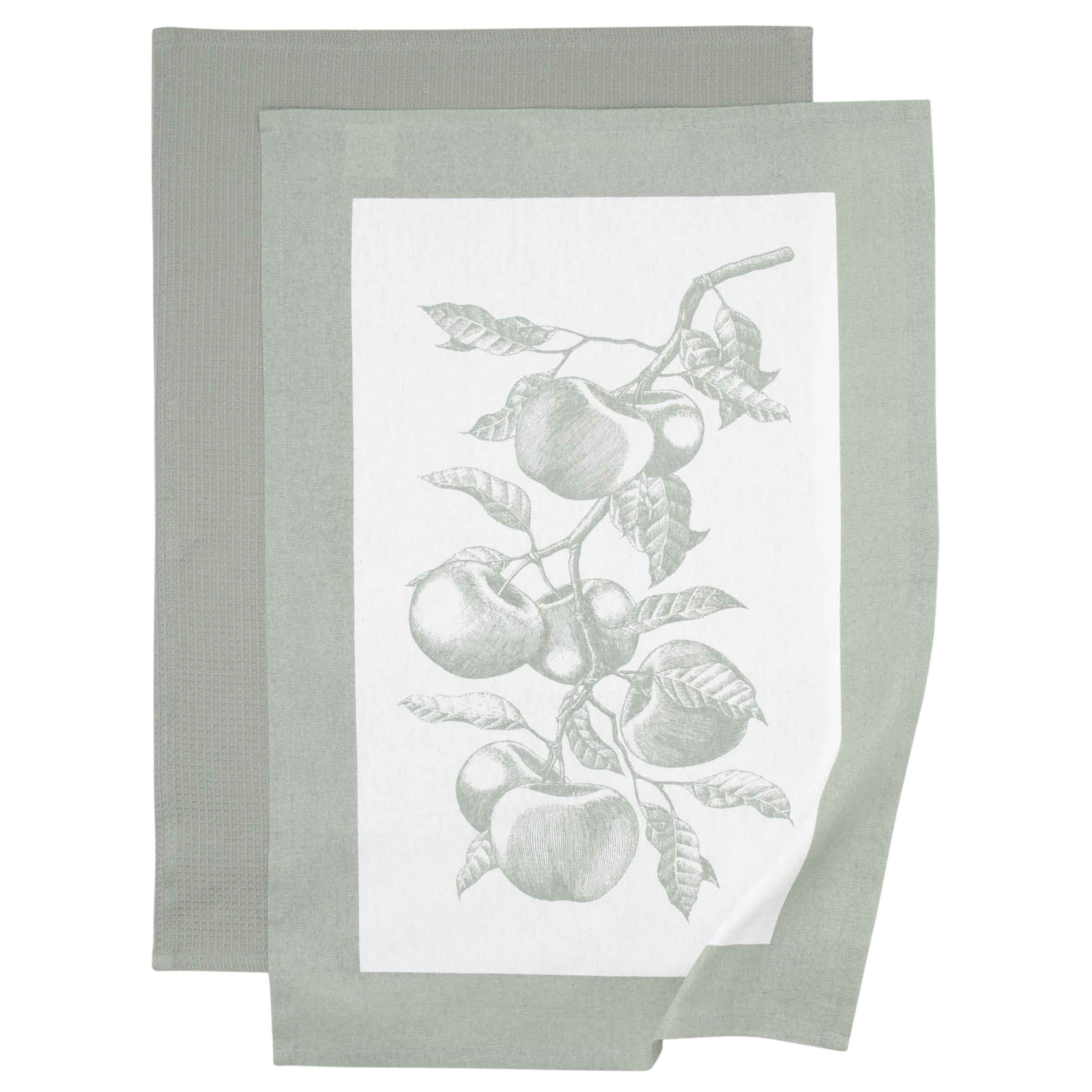 Полотенце кухонное, 40х60 см, 2 шт, хлопок, бежевое/зеленое, Яблочная ветвь, Apple garden изображение № 2