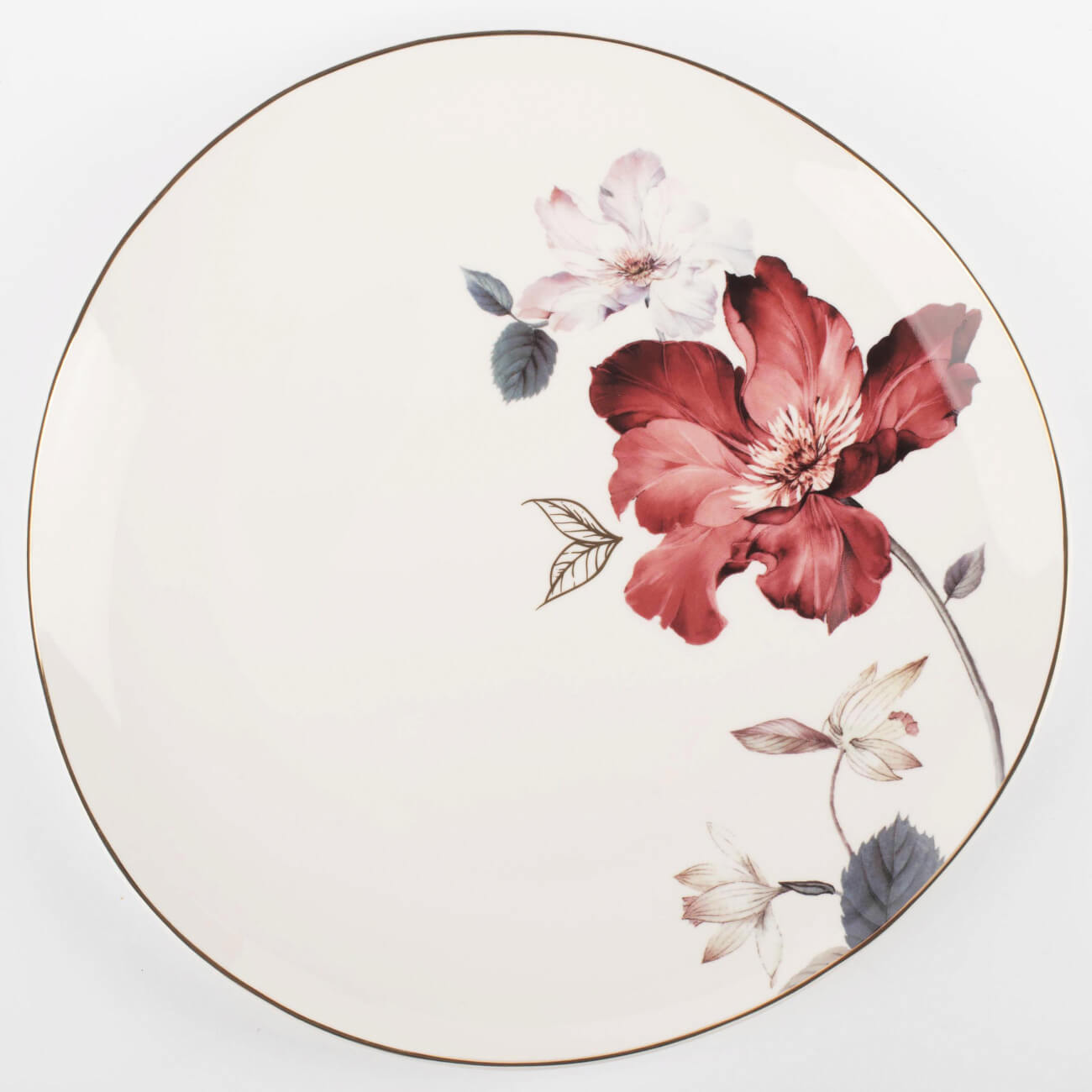 Тарелка обеденная, 28 см, фарфор N, белая, с золотистым кантом, Цветок и листья, Noir - фото 1