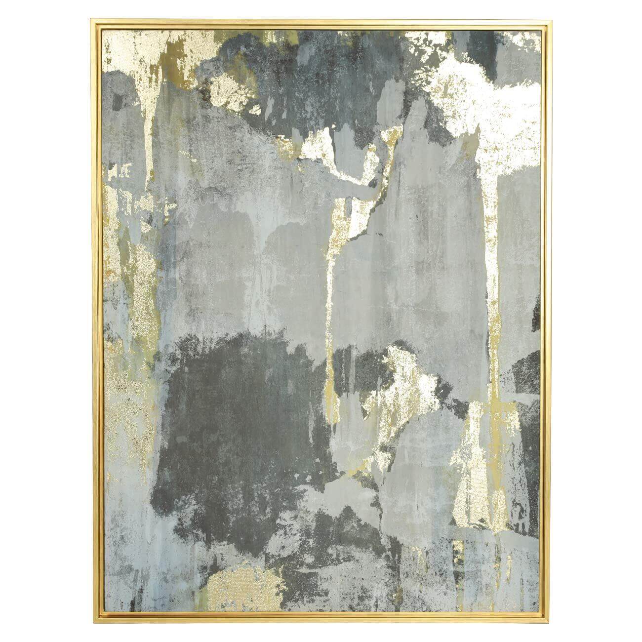 Картина в раме, 75х100 см, холст/фольга, золотисто-серая, Абстракция, Abstract