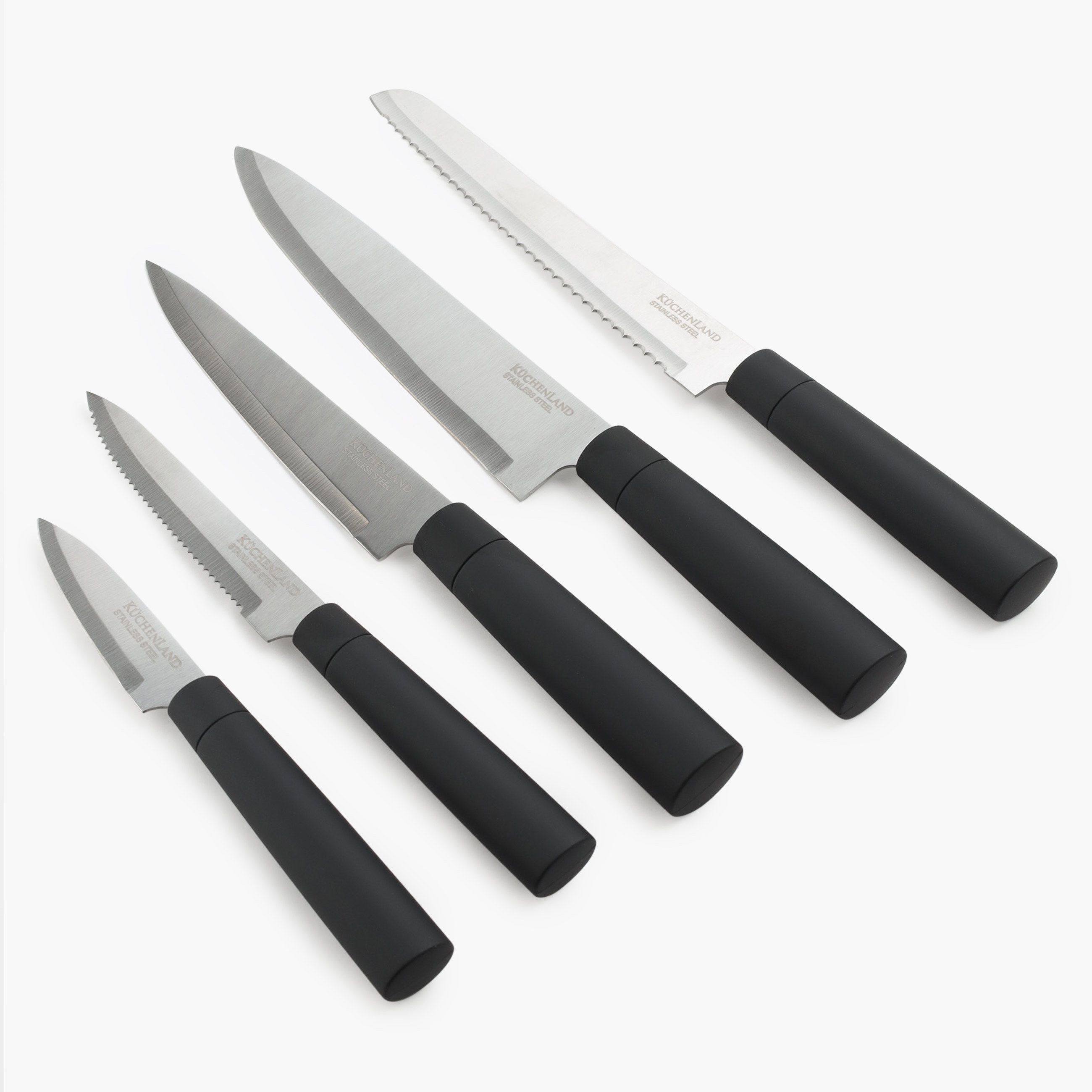 Набор ножей, 5 пр, в подставке, сталь/пластик, черный, Vitality