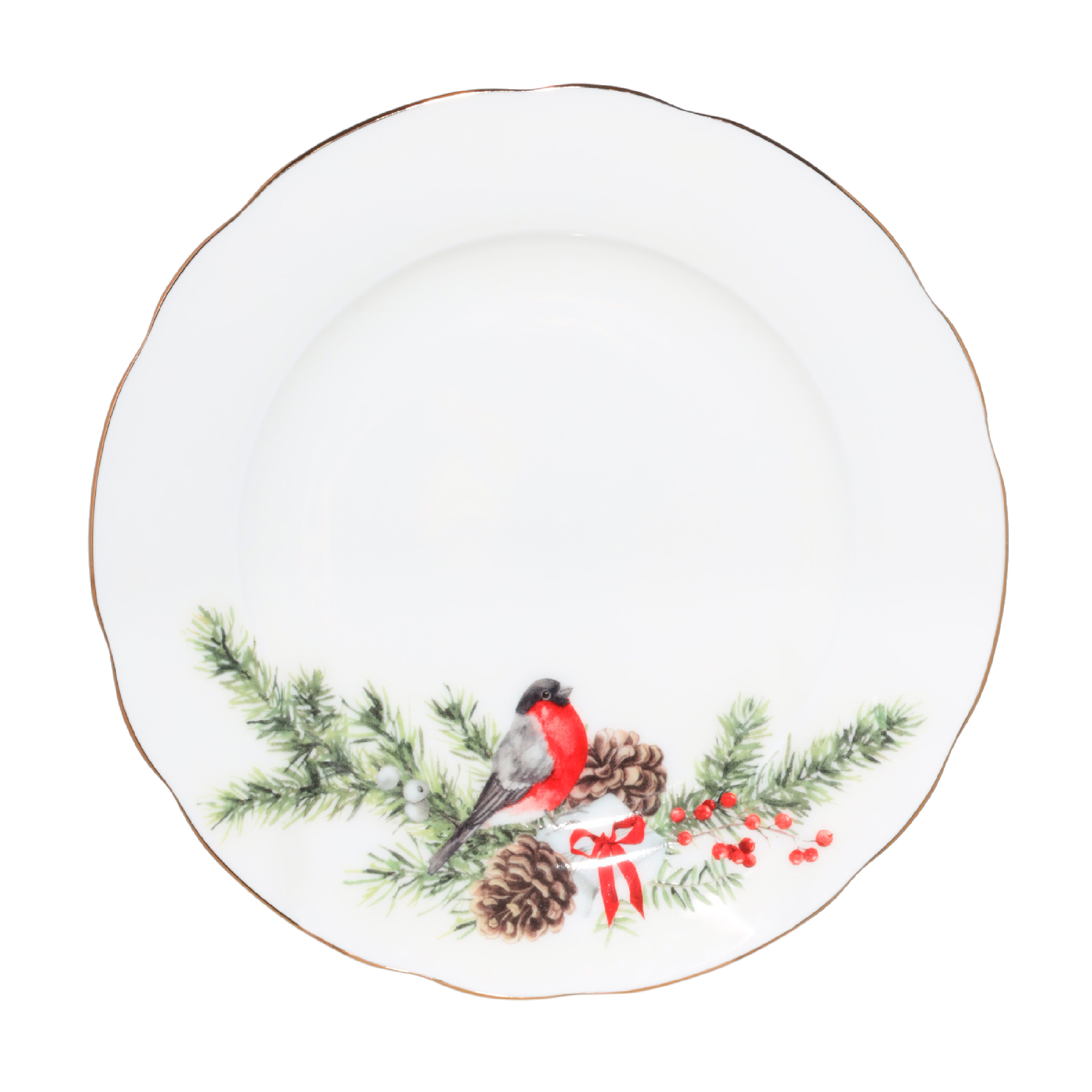 Тарелка десертная, 19 см, 2 шт, фарфор F, Снегирь и шишки, Christmas miracle изображение № 2