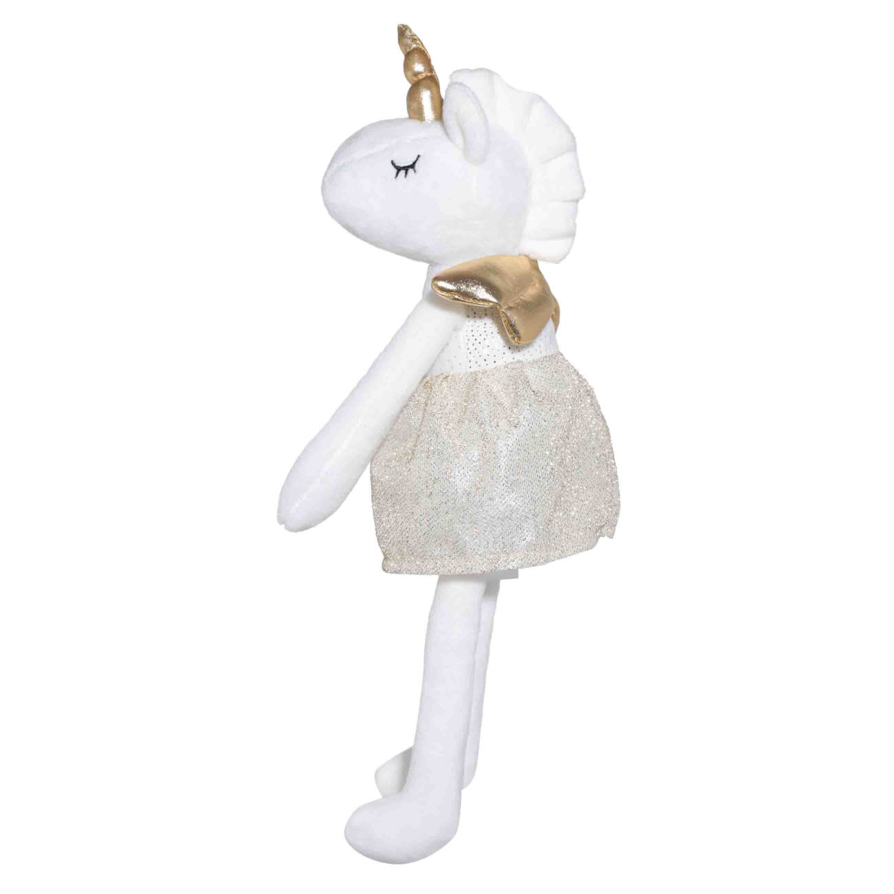 Игрушка, 37 см, мягкая, полиэстер, белая, Единорог в золотистой юбке, Unicorn игрушка 63 см мягкая полиэстер молочная гусь goose