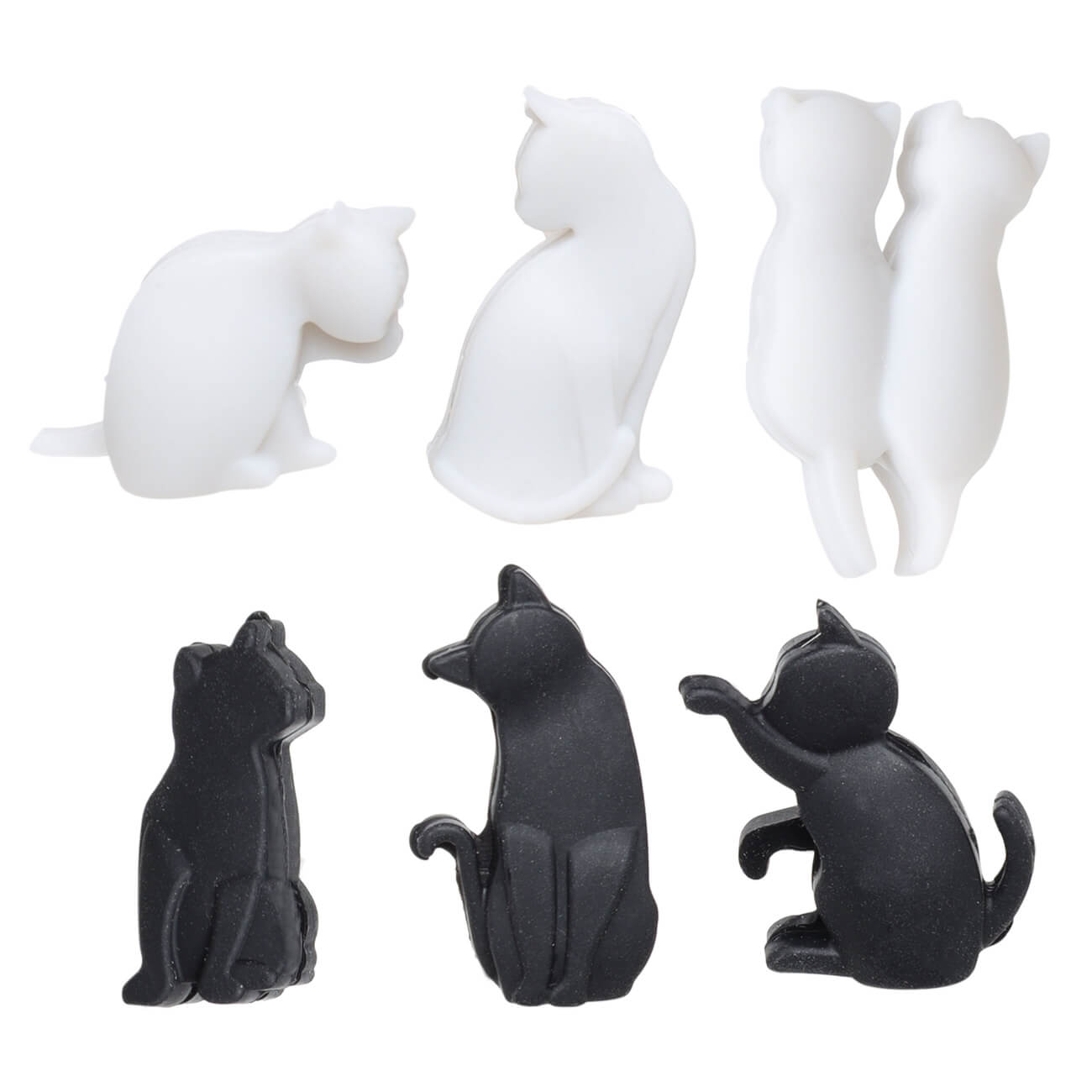 Маркеры для бокалов, 3 см, 6 шт, силикон, черно-белые, Кошки, Party markers дикие кошки