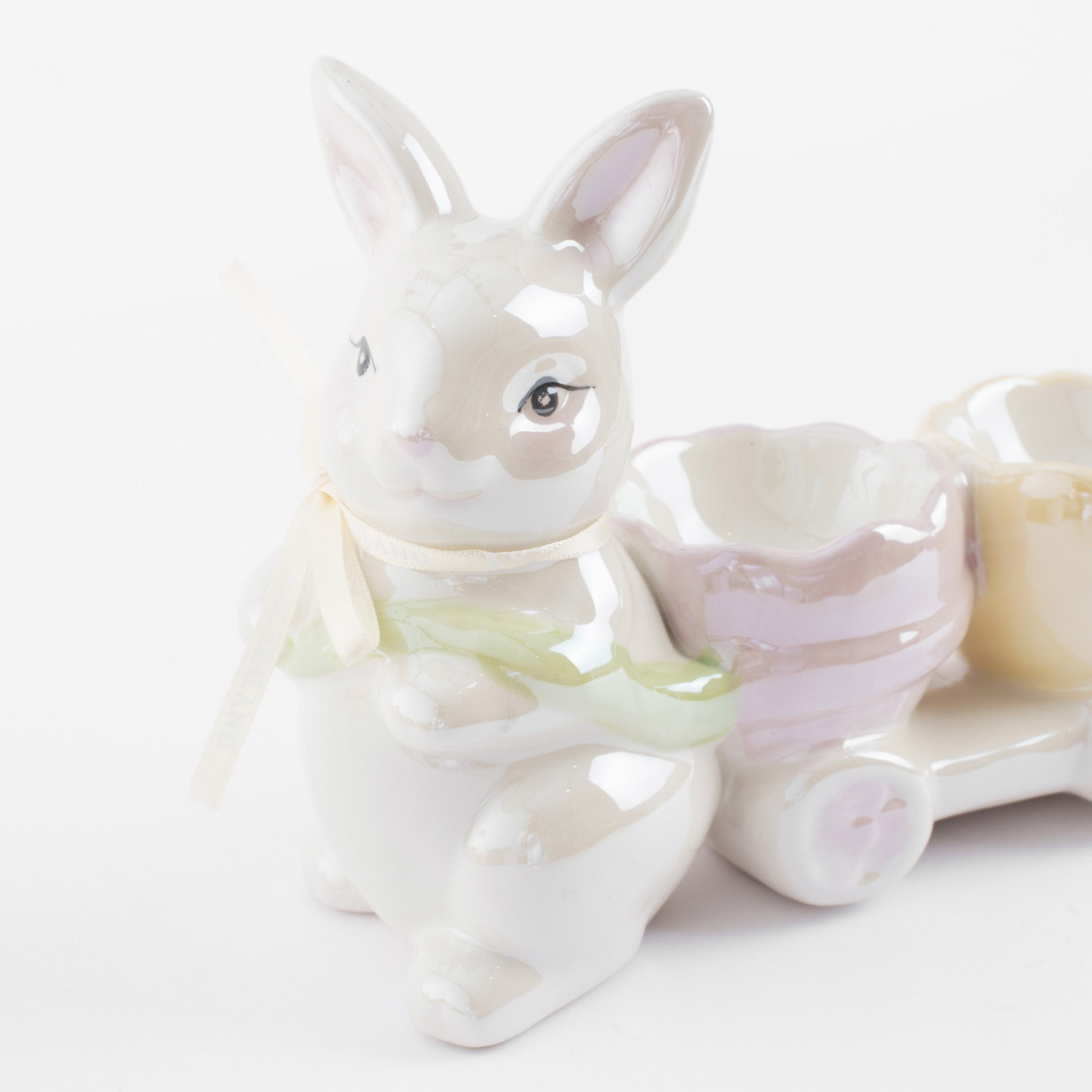 Подставка для яйца, 22х13 см, 3 отд, керамика, перламутр, Кролик с тележкой, Easter изображение № 4