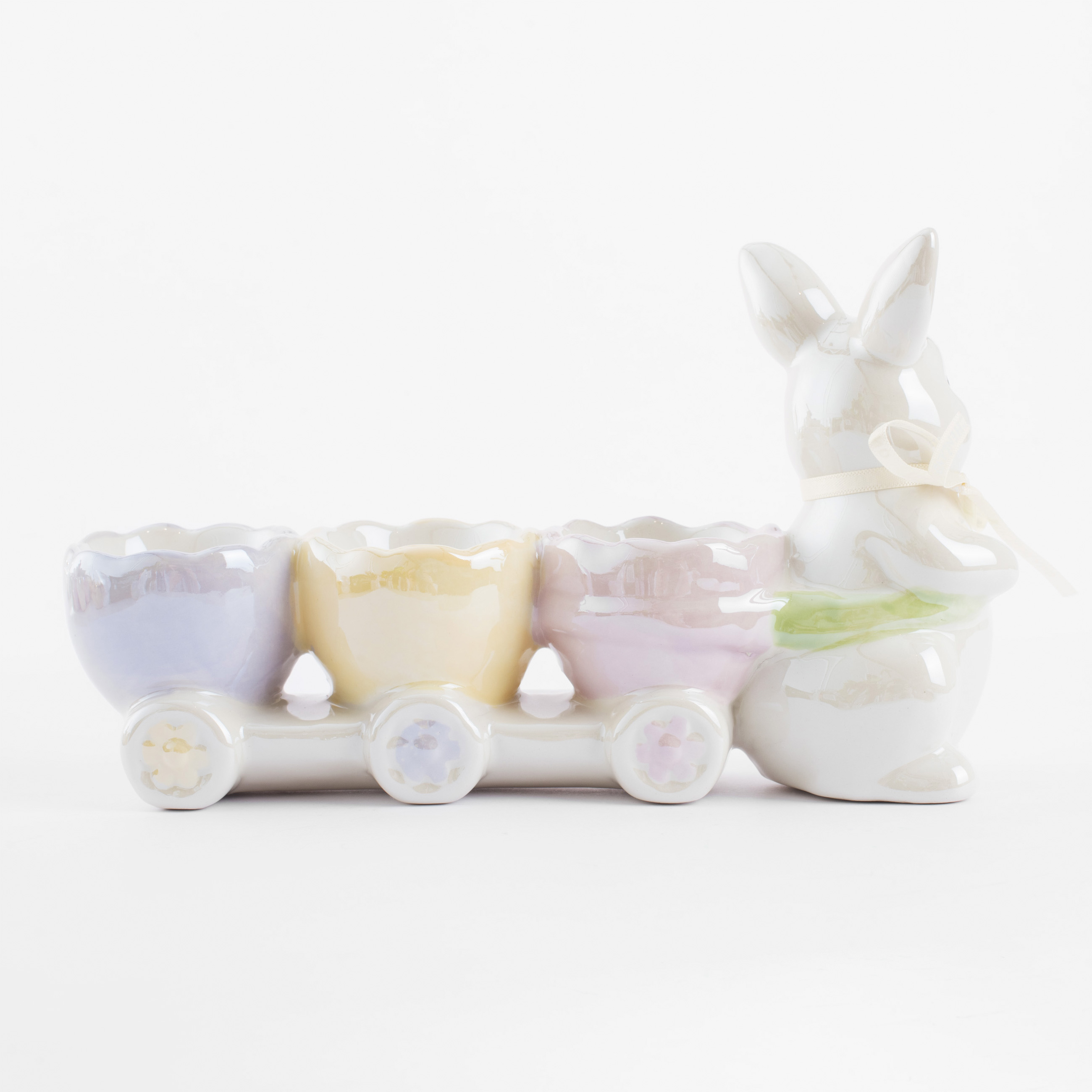 Подставка для яйца, 22х13 см, 3 отд, керамика, перламутр, Кролик с тележкой, Easter изображение № 3