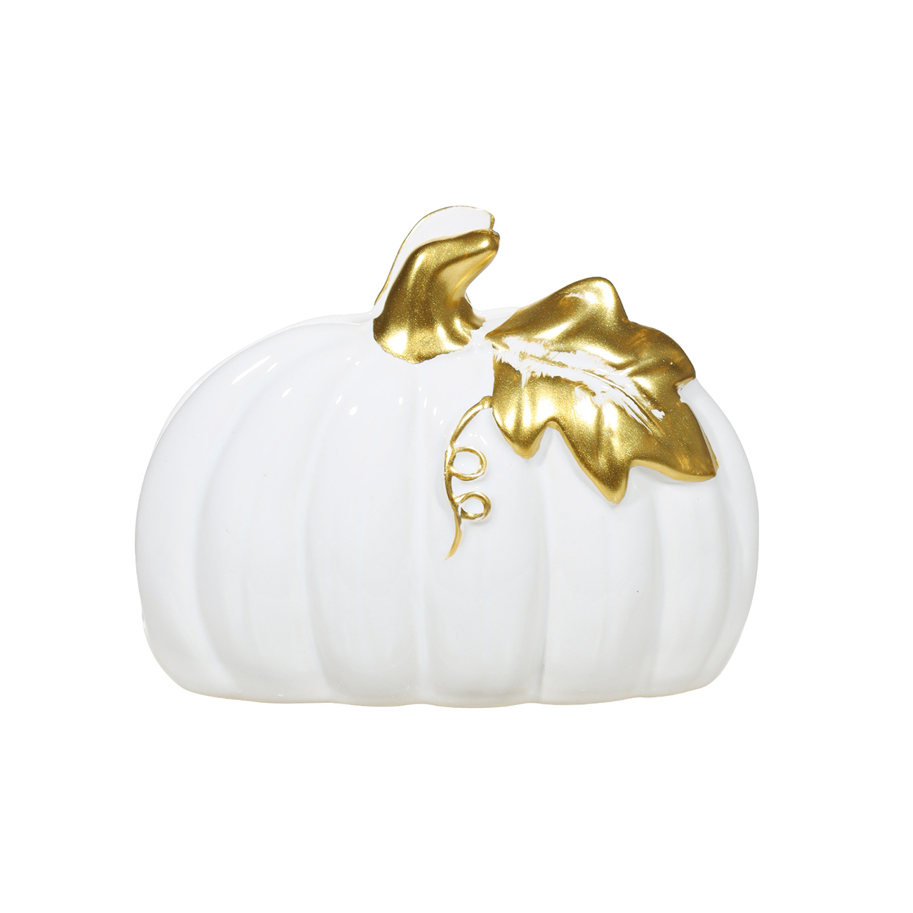 Салфетница, 9 см, керамика, белая, Тыква с золотистым листом, Pumpkin - фото 1