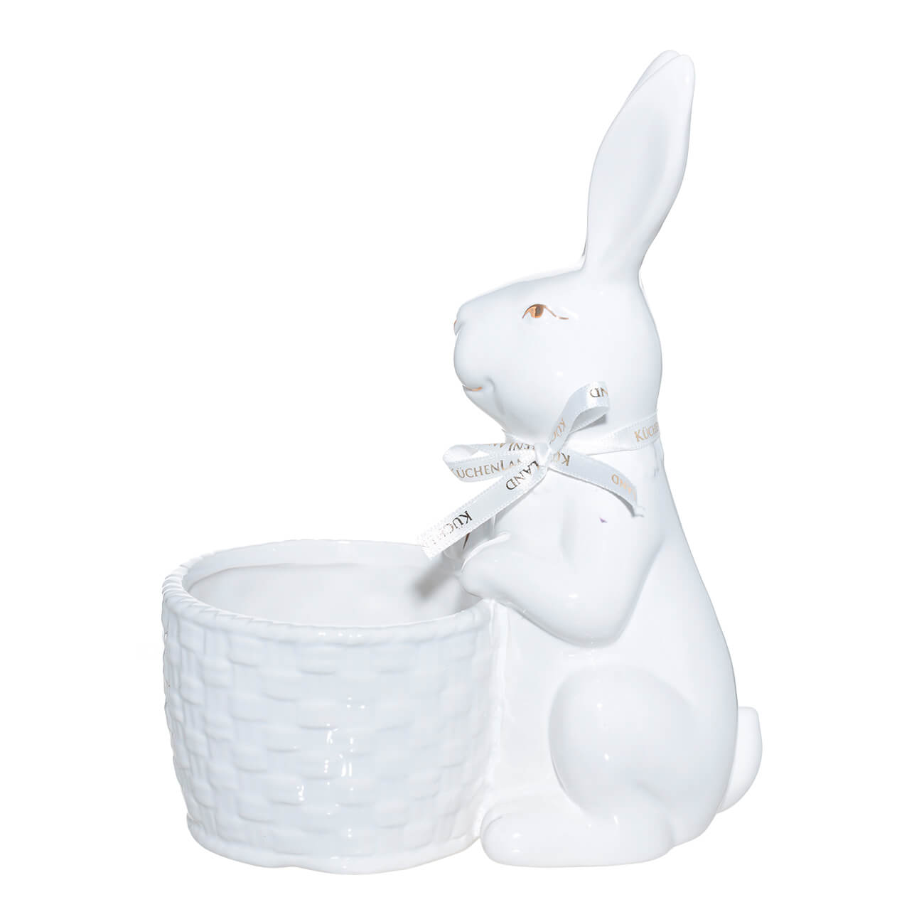Конфетница, 23x17 см, керамика, белая, Кролик с корзиной, Easter gold