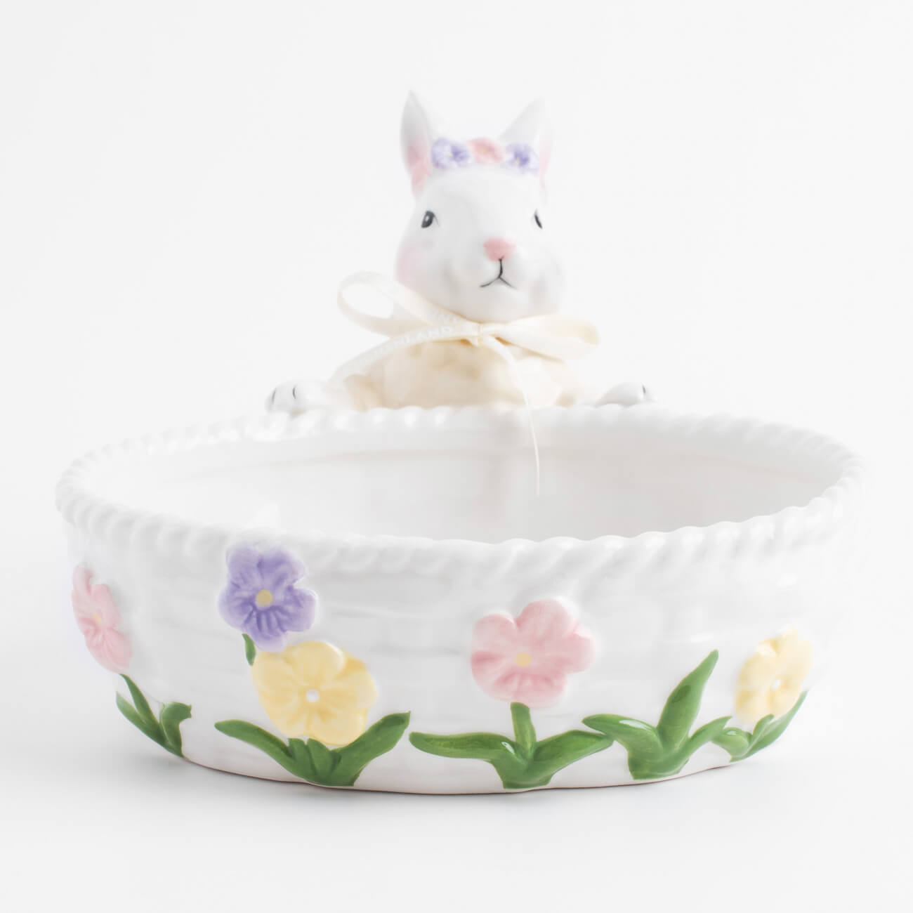 Конфетница, 18х13 см, керамика, Кролик с цветочным венком, Easter конфетница сапожок с бомбошками