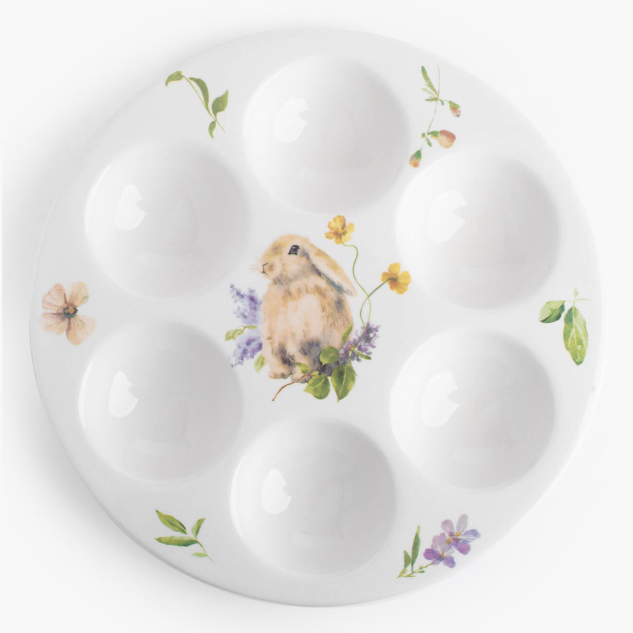 Блюдо пасхальное, 18 см, 6 отд, керамика, белое, Кролик в цветах, Easter подвеска пасхальное яйцо 6 см пенопласт кролик с букетом easter