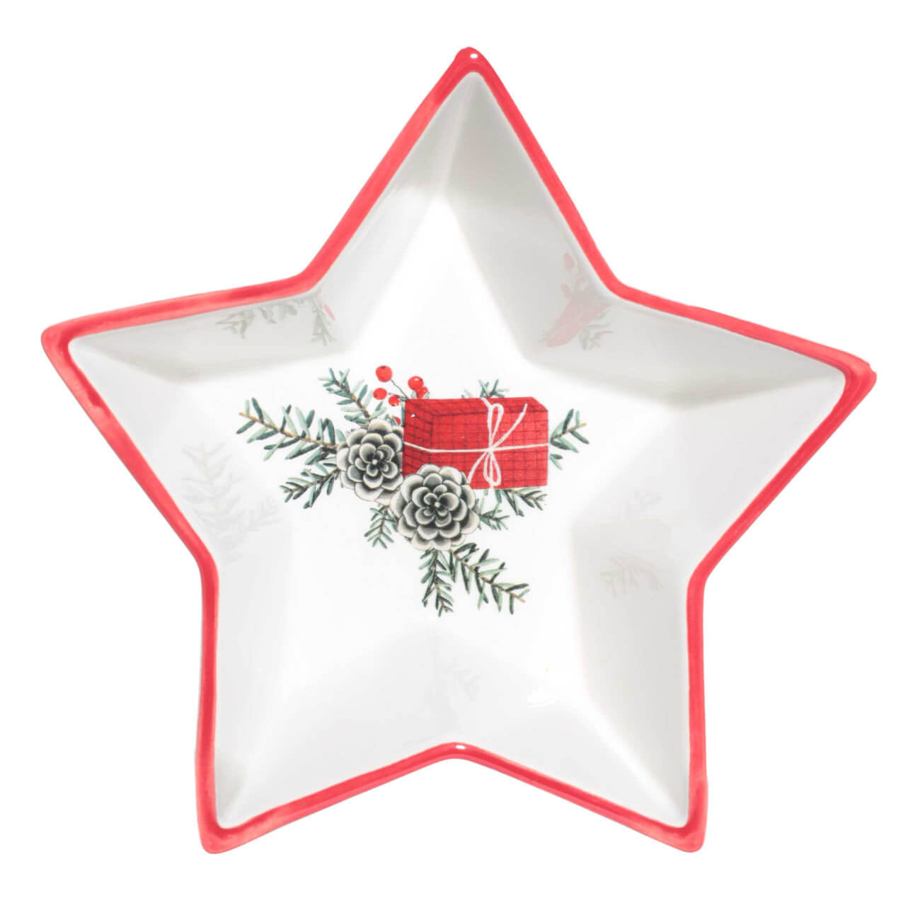 Блюдо глубокое, 17х16 см, керамика, Звезда, Подарок и шишки, Christmas tree - фото 1