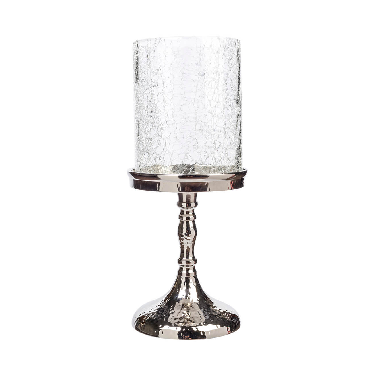 Kuchenland Подсвечник, 26 см, для одной свечи, на ножке, стекло/металл, серебристый, Кракелюр, Fantastic Ice