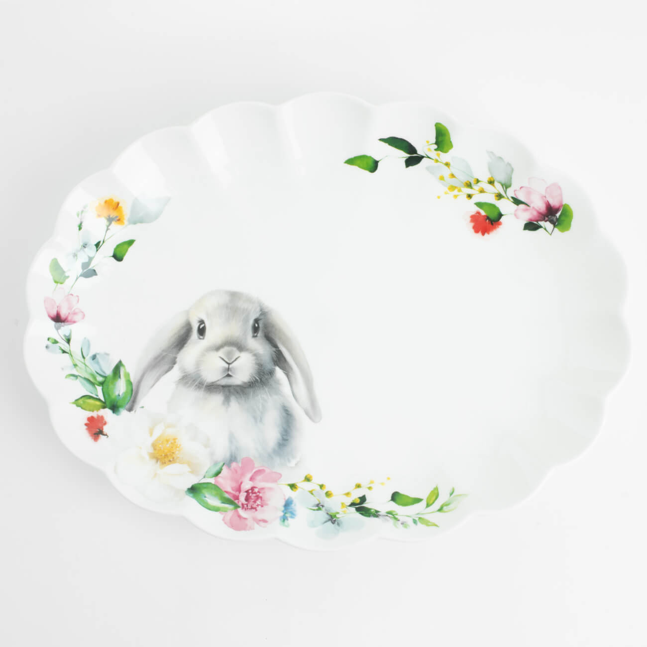 ваза декоративная 22 см полирезин серая кролик в венке pure easter Блюдо, 30х23 см, фарфор N, белое, Кролик в цветах, Pure Easter