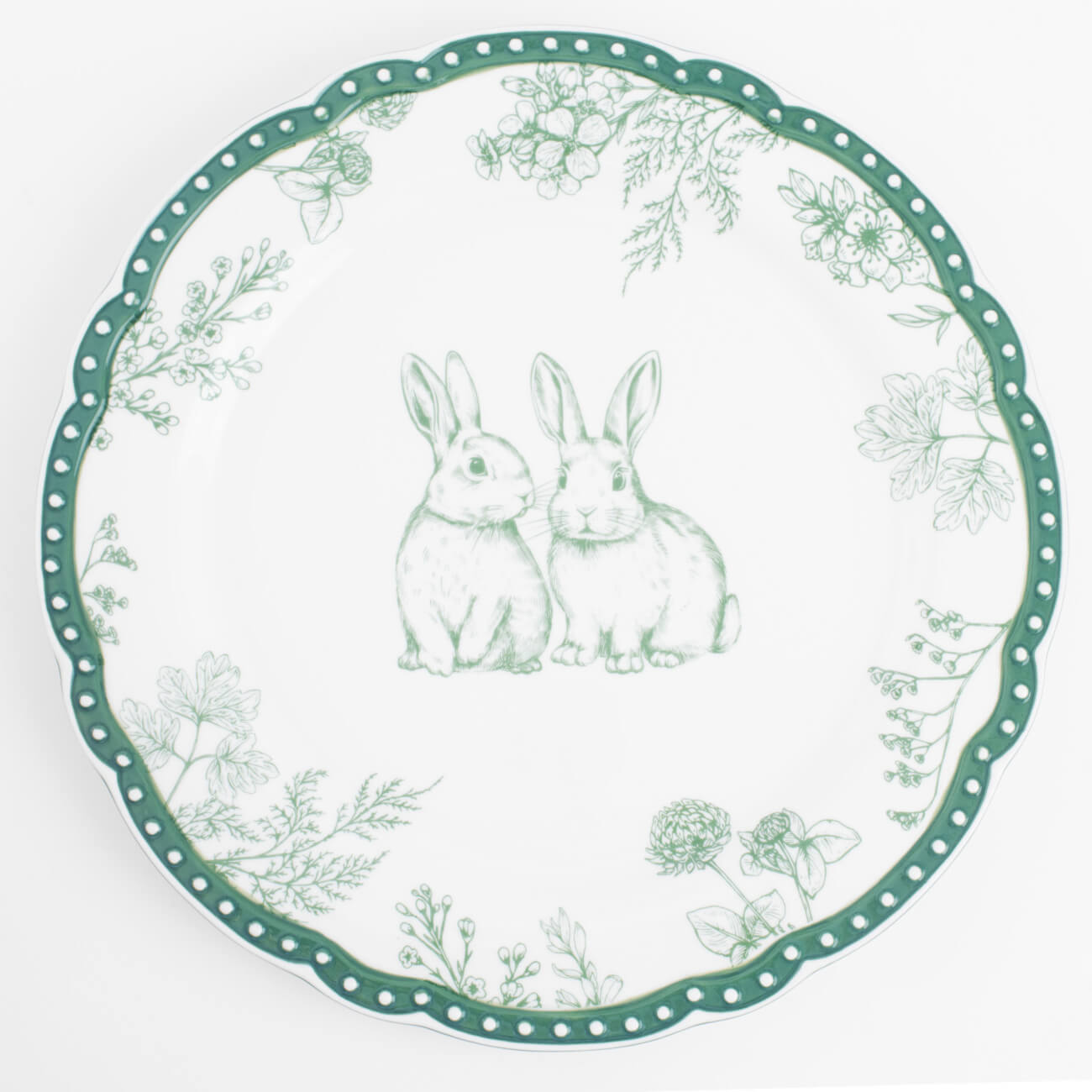 Тарелка обеденная, 27 см, керамика, бело-зеленая, Кролики и цветы, Easter blooming салфетка под приборы 30x45 см полиэстер прямоугольная белая кролики pure easter