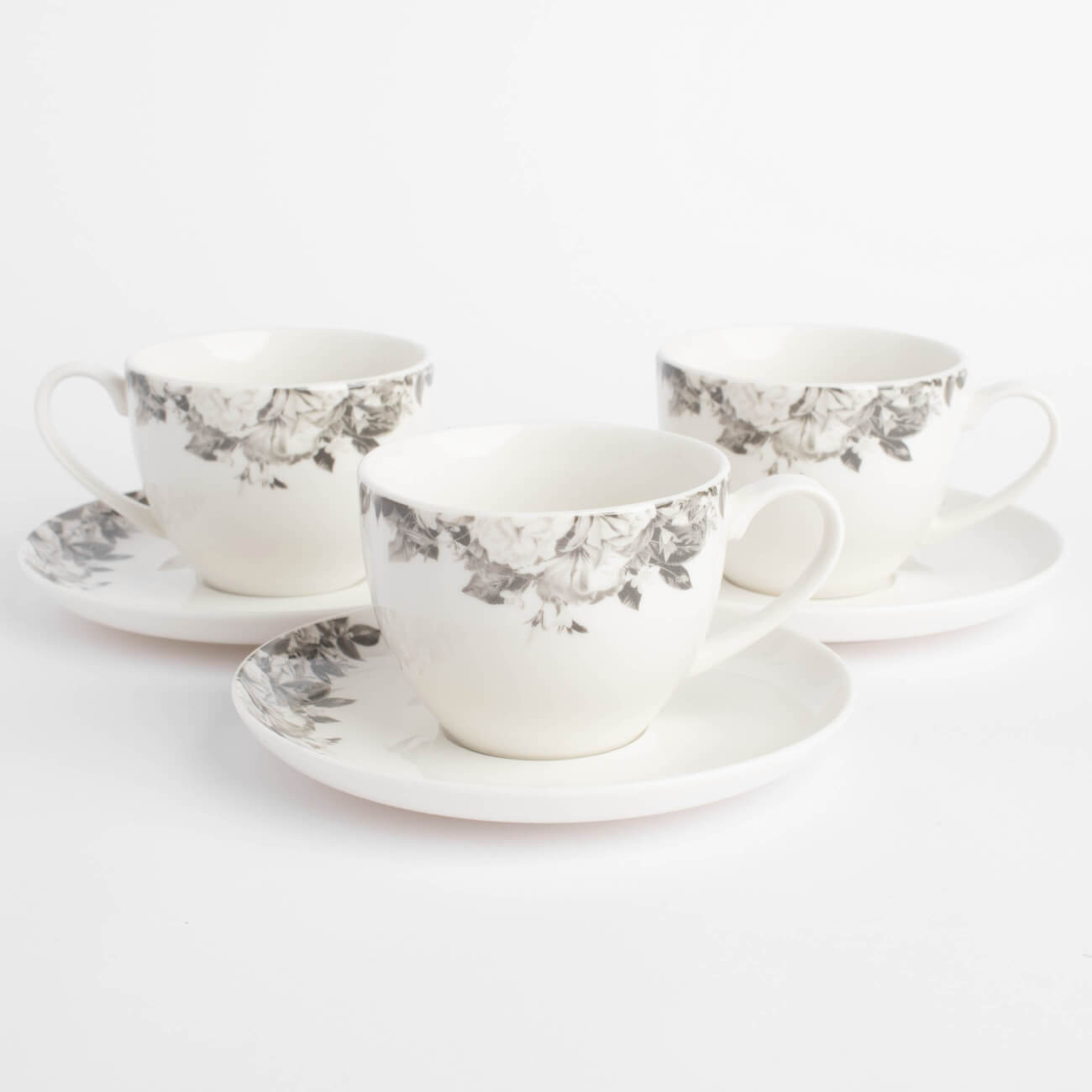 Пара чайная, 6 перс, 12 пр, 220 мл, фарфор N, белая, Черно-белые цветы, Magnolia - фото 1