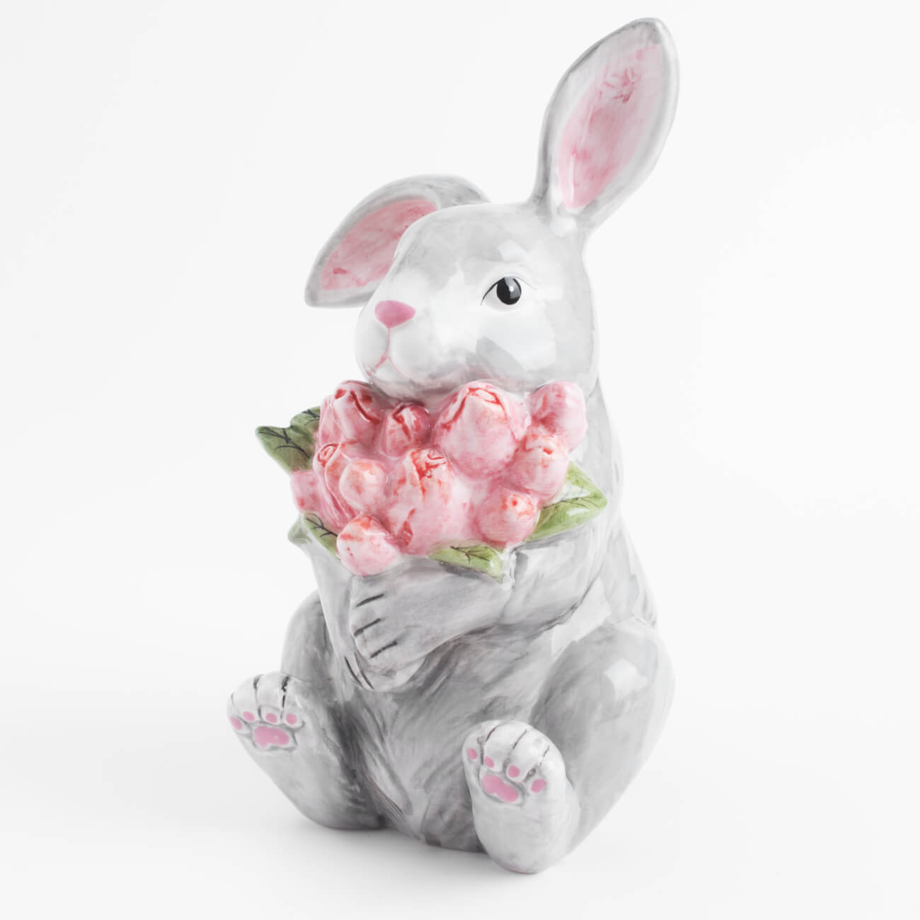 Статуэтка, 23 см, керамика, серая, Кролик с тюльпанами, Pure Easter масленка 22 см керамика прямоугольная белая кролик easter gold