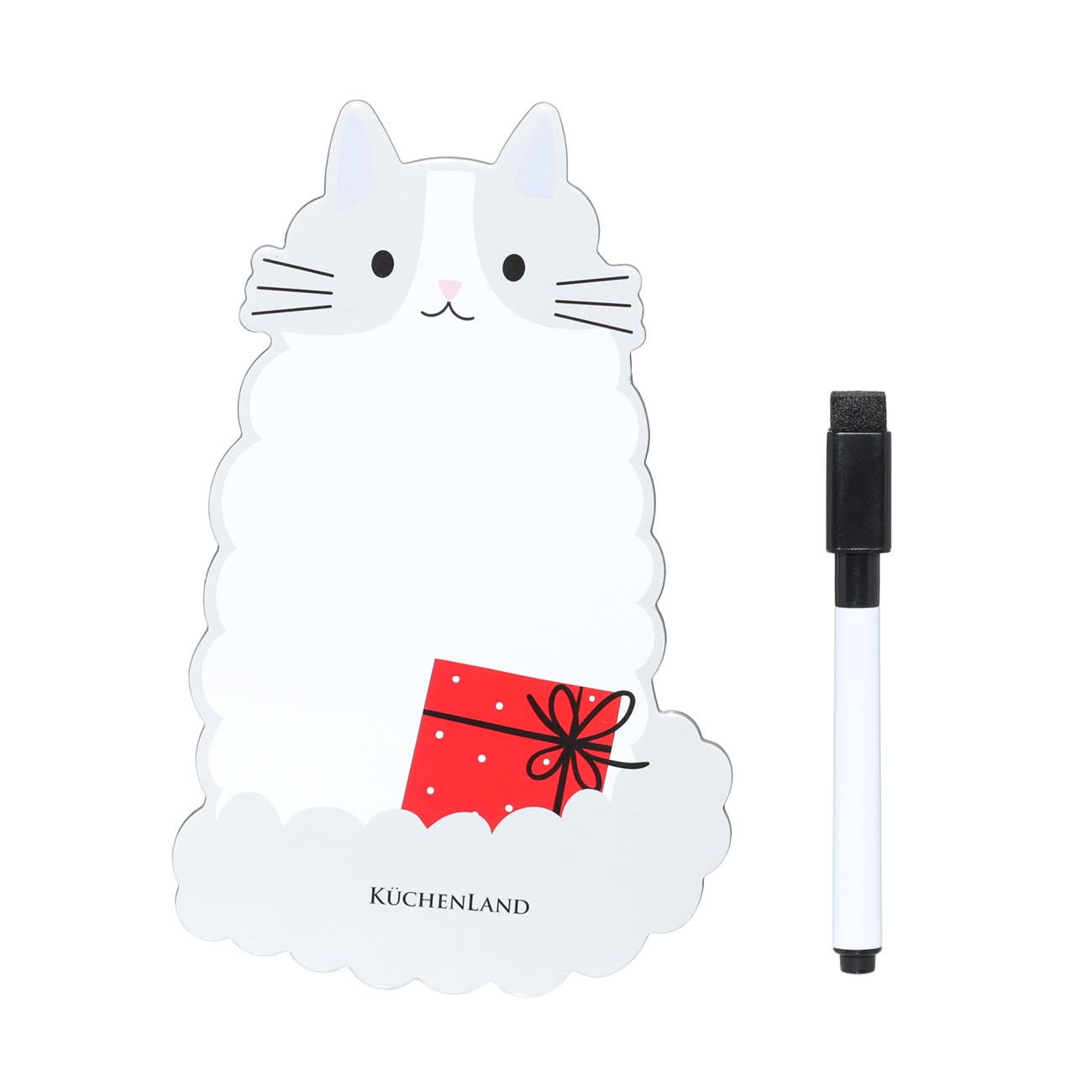 Доска магнитная для записей, 17х14 см, с маркером, пластик, серо-белая, Кот с подарком, Cat