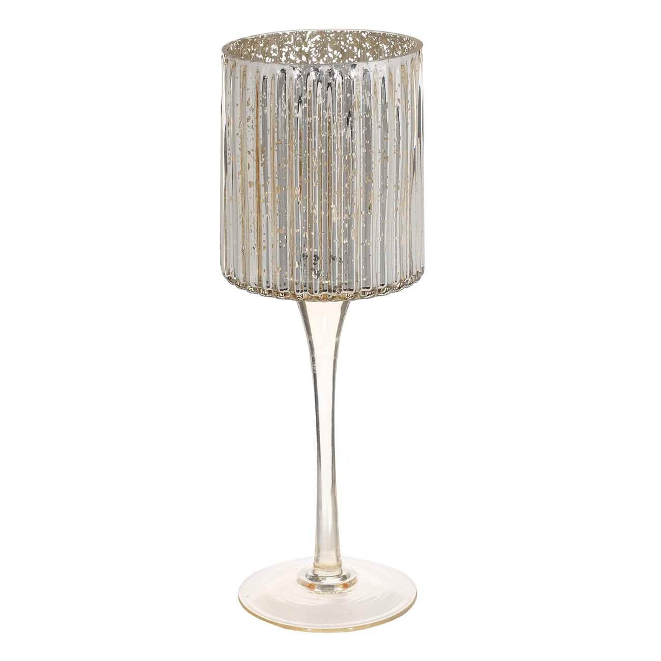 Подсвечник, 25 см, для чайной свечи, на ножке, стекло, шампань, Patina подсвечник металл стекло на 3 свечи сплетённые кольца золото 18х6х10 см
