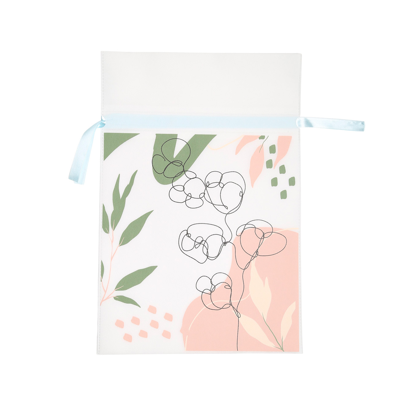 Мешок подарочный, 20х30 см, с завязками, полипропилен, молочный, Цветные листья, Flower garden