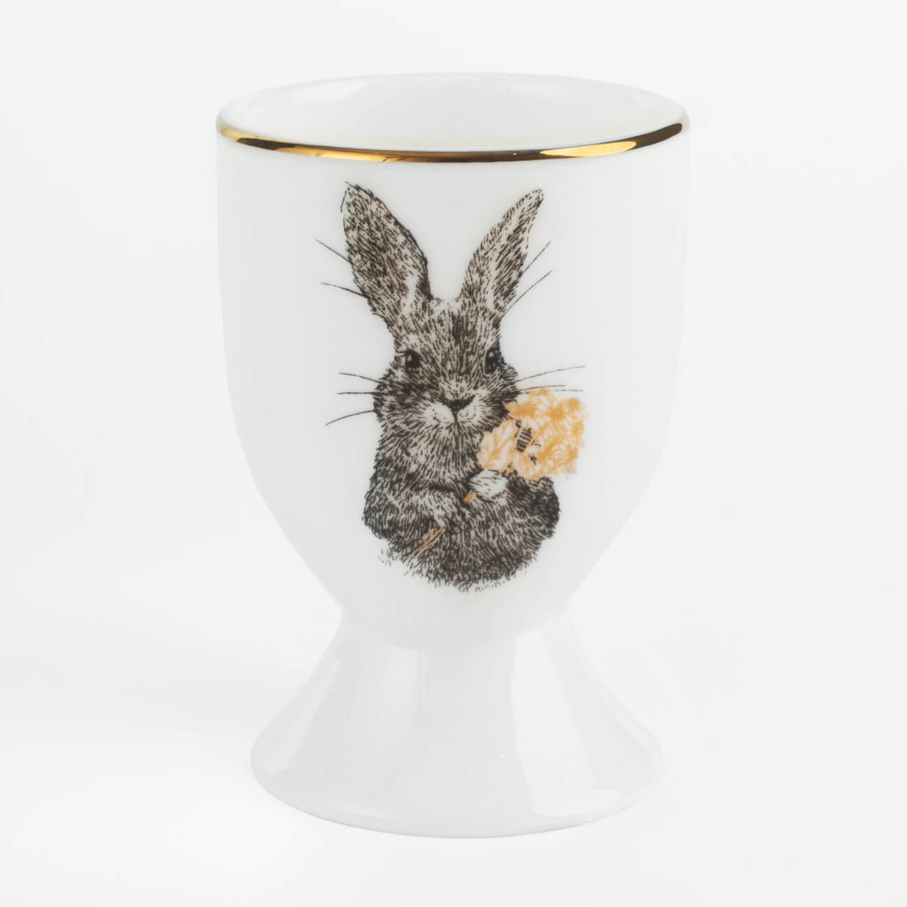 Подставка для яйца, 7 см, фарфор F, белая, с золотистым кантом, Кролик с цветами, Rabbit gold подставка под телефон денежный кролик гжель с золотом