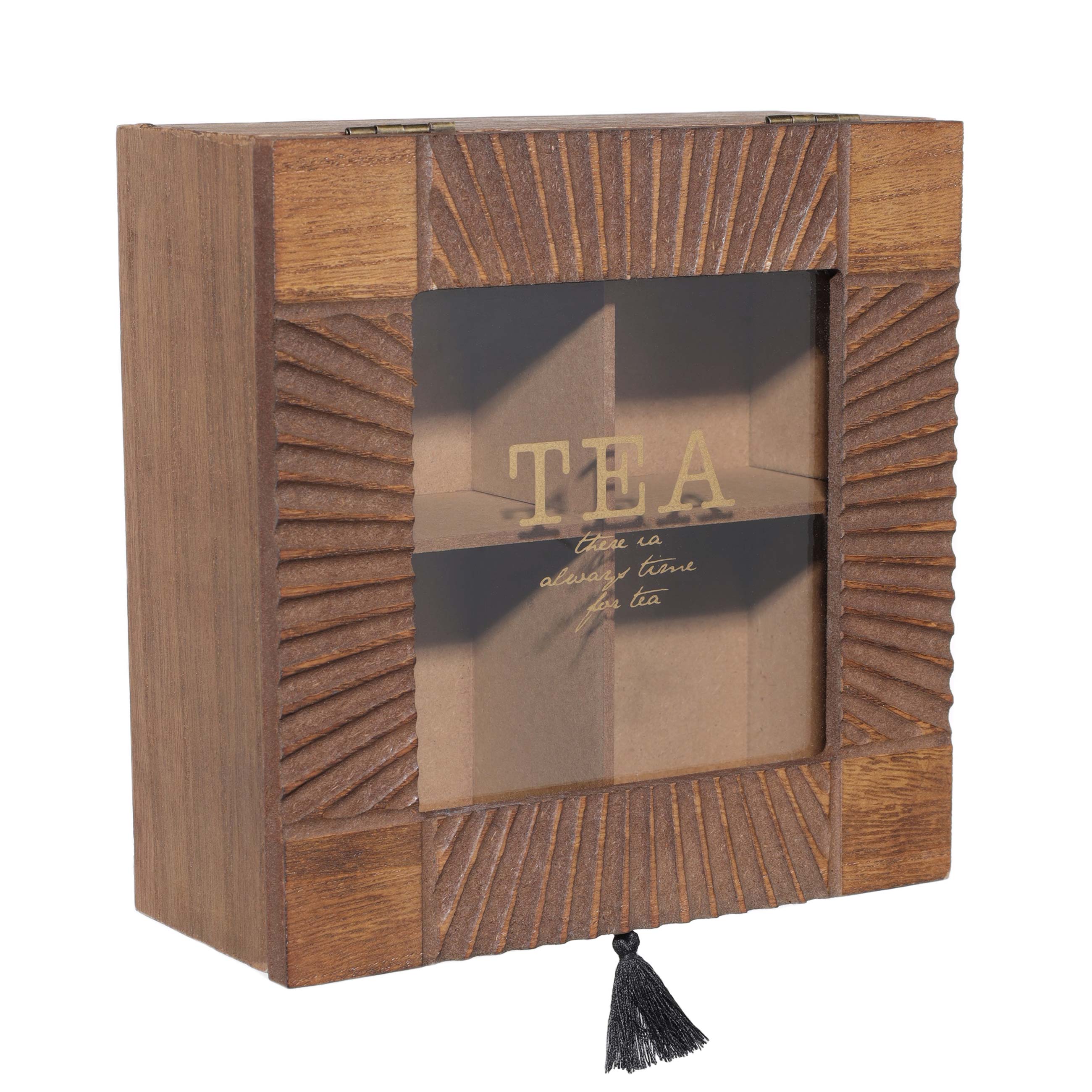 Коробка для чая, 16х16 см, 4 от, с кисточкой, МДФ, квадратная, Lattice изображение № 2