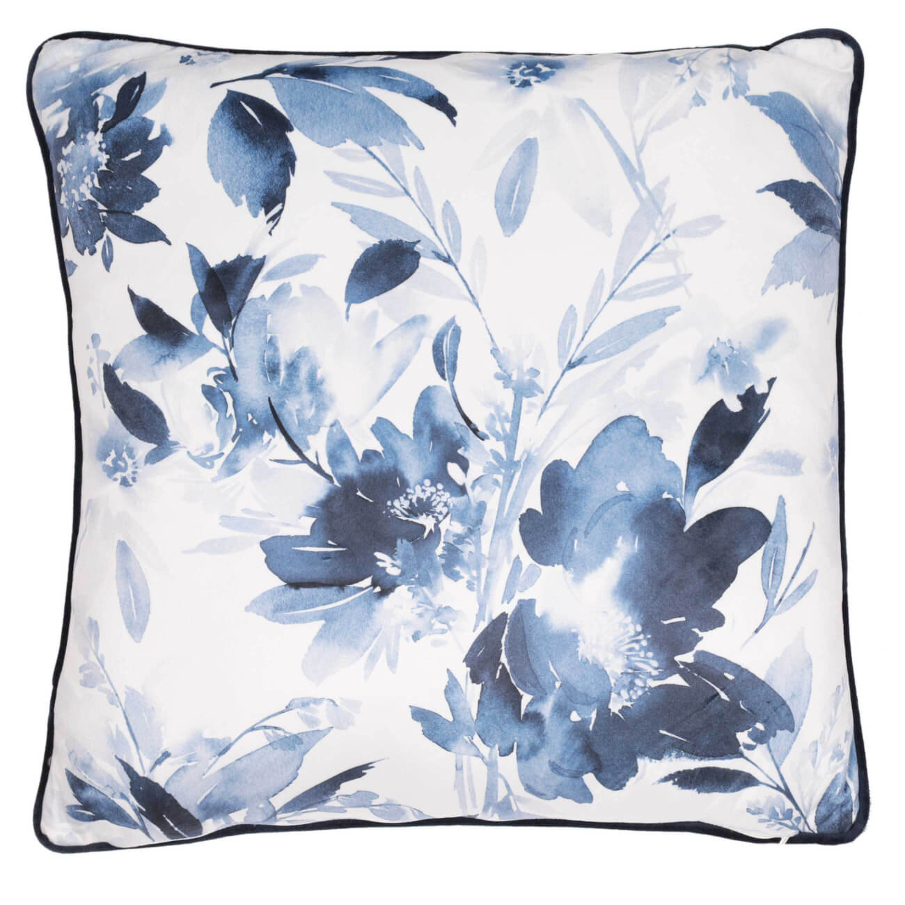 Подушка декоративная, 45х45 см, вельвет, Синие цветы, Royal flower