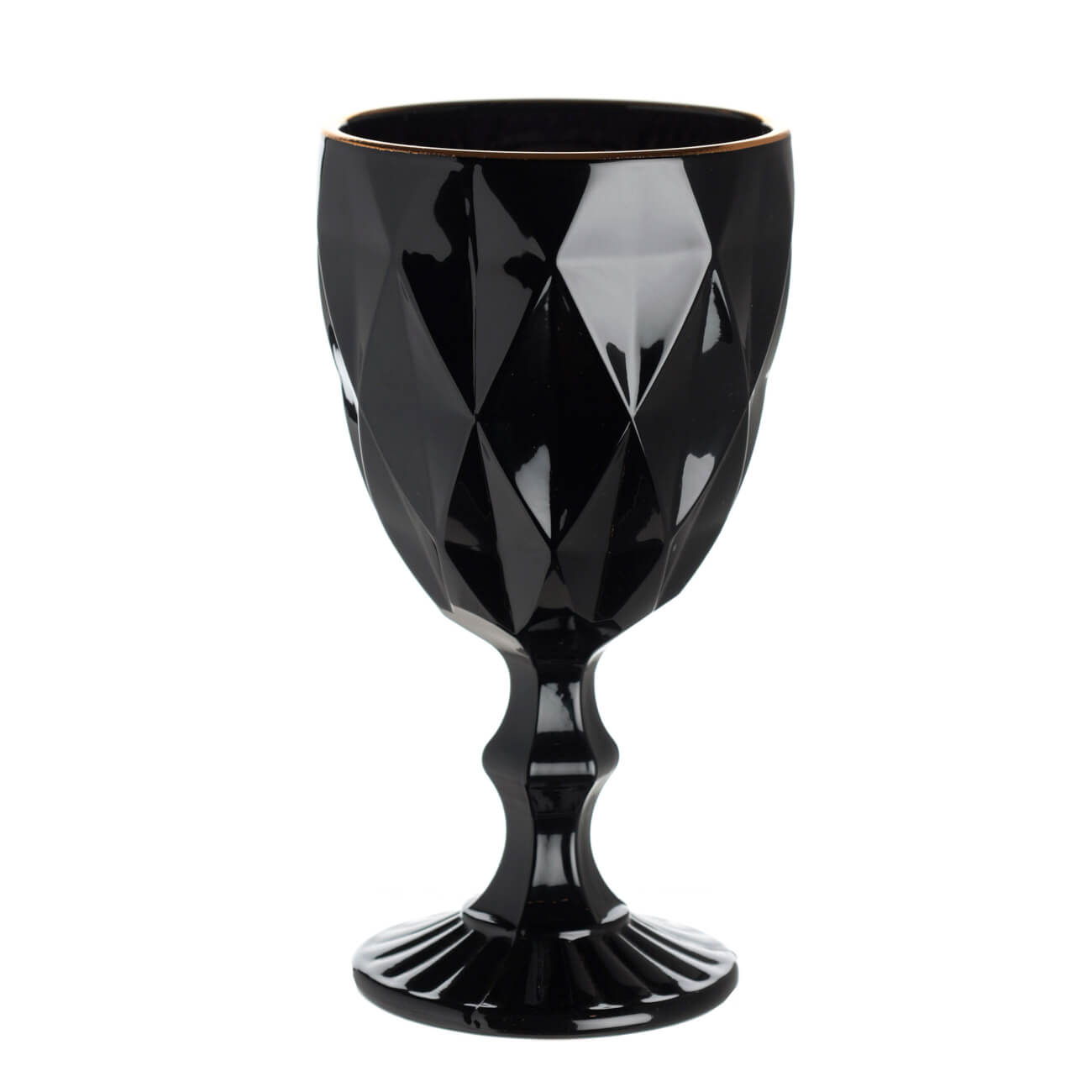 Бокал-кубок для вина, 300 мл, стекло Р, черный, с золотистым кантом, Rhomb gold