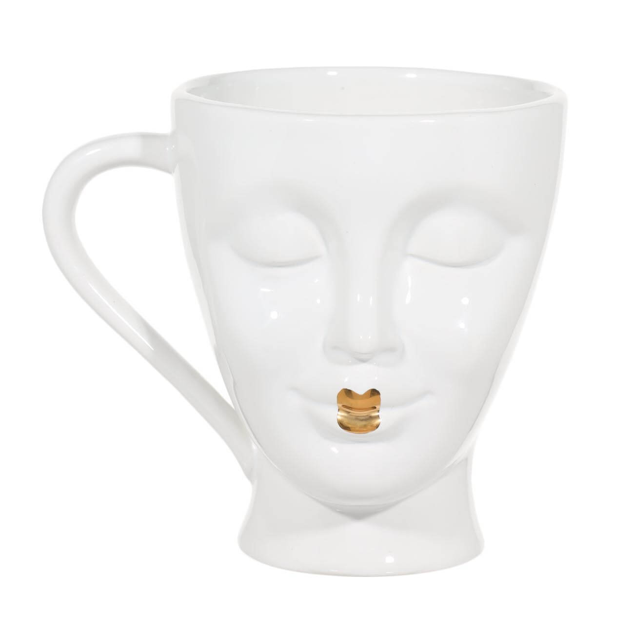 Кружка, 550 мл, керамика, белая, Лицо с золотистыми губами, Face ваза для ов 26 см декоративная керамика белая лицо face