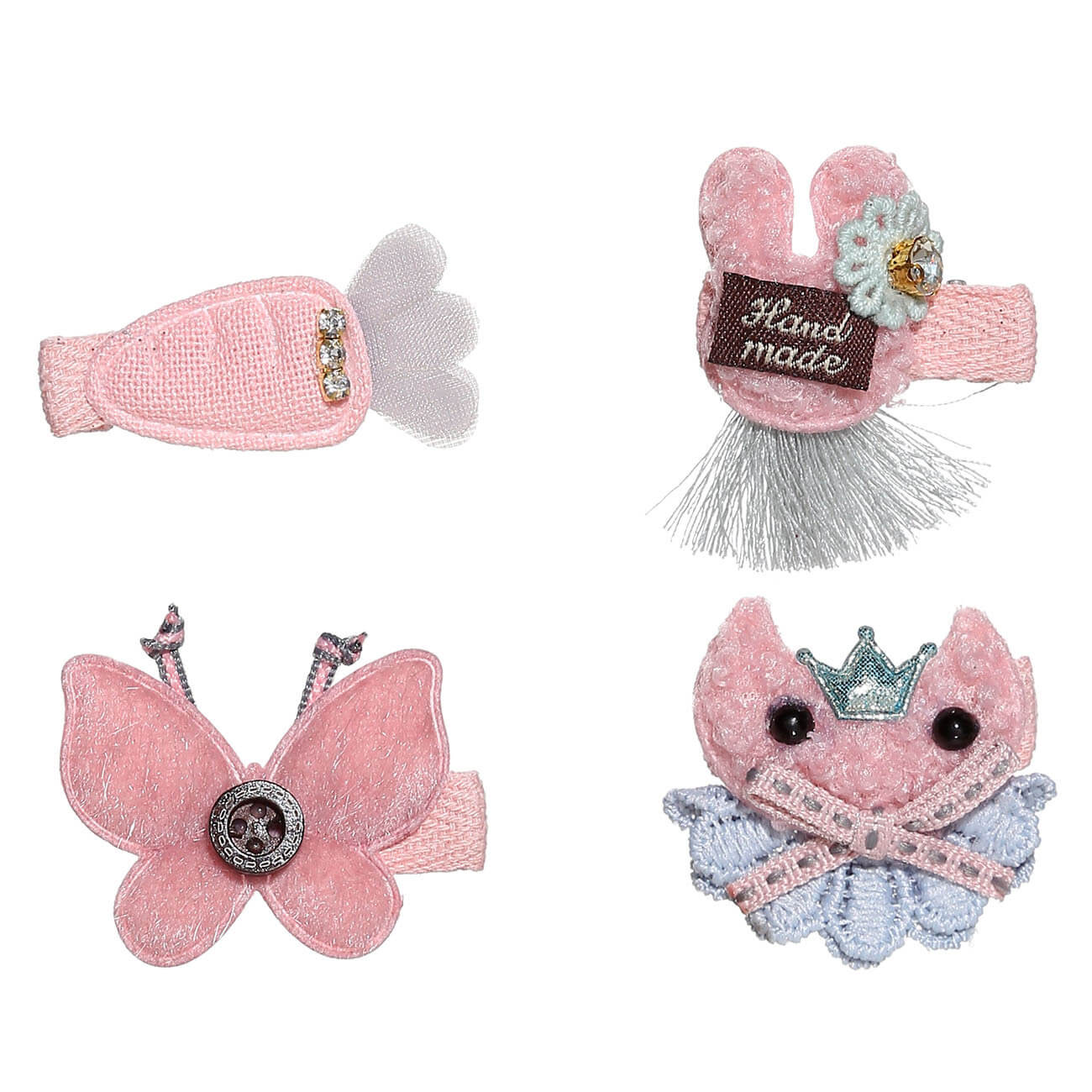 Набор заколок для волос, 4 шт, детский, полиэстер/металл, розовый, Бабочка, Wooly браслет детский выбражулька бабочка бело розовый