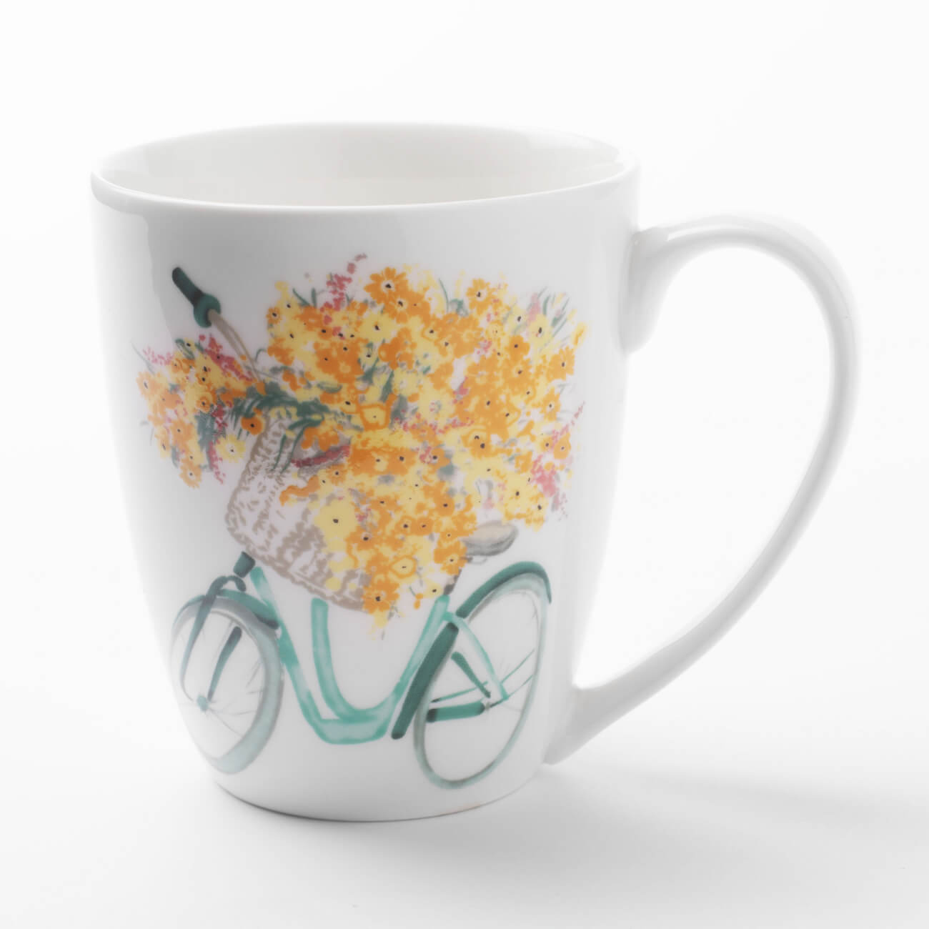 Кружка, 320 мл, фарфор N, белая, Велосипед с цветами, Secret garden - фото 1