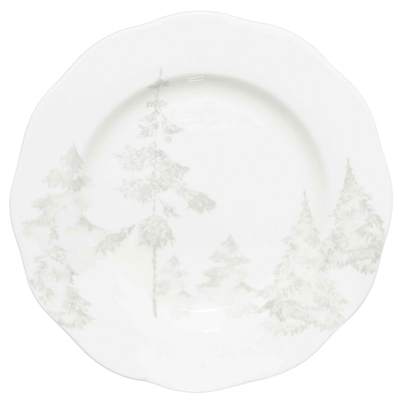 Тарелка обеденная, 26 см, керамика, белая, Заснеженные ели, Woodland story