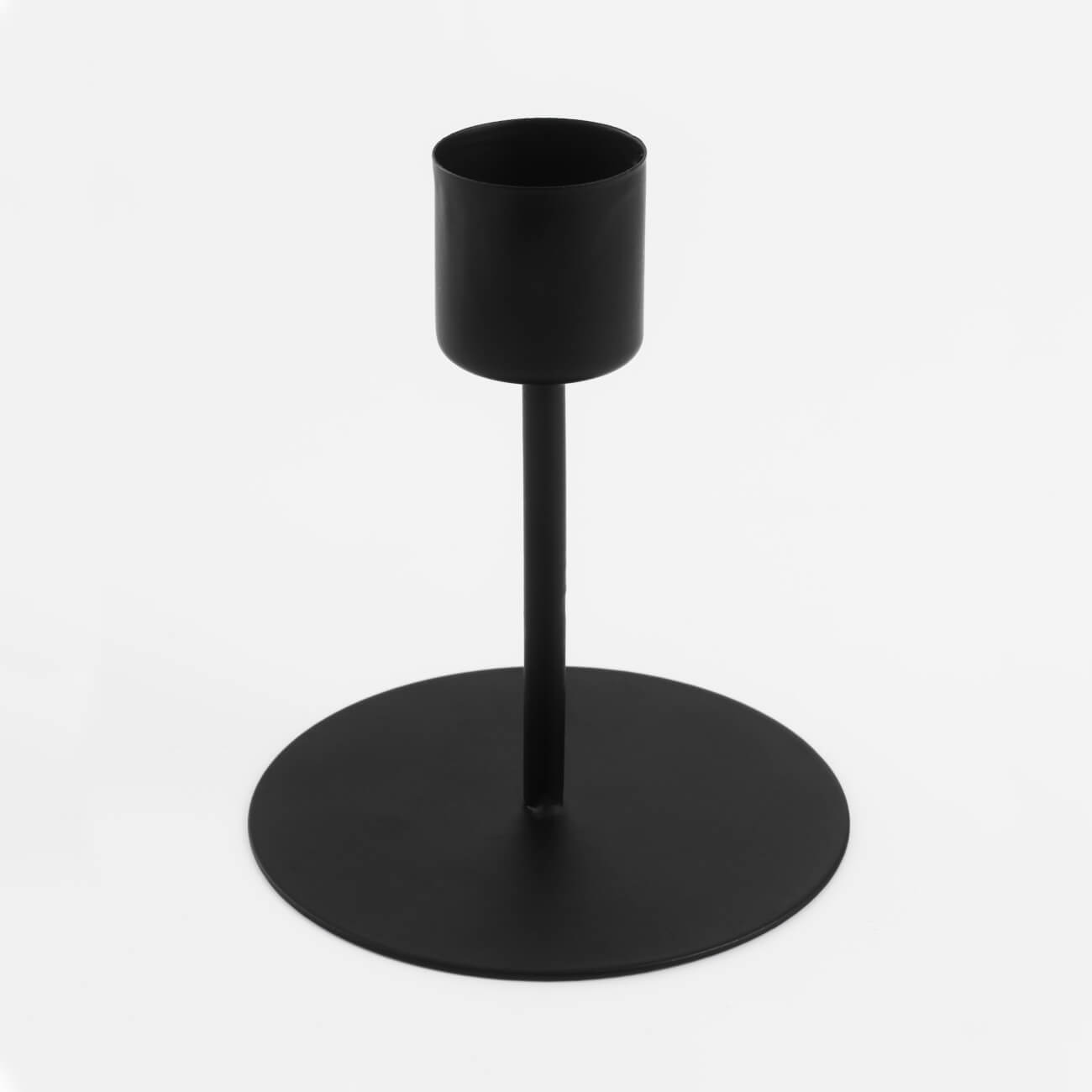 Подсвечник, 10 см, для тонкой свечи, на ножке, металл, черный, Black style декоративный подсвечник